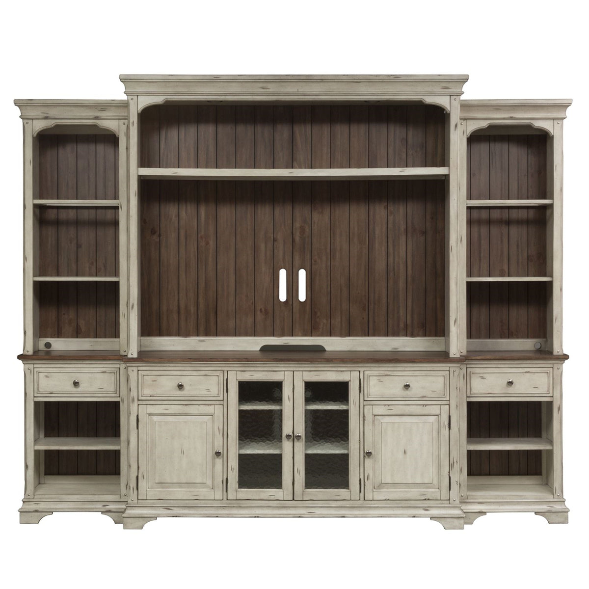 Liberty Morgan Creek Entertainment TV Stand in Antique White Finish with Wire Brushed Tobacco Accents - Luxury Home Furniture (MI)