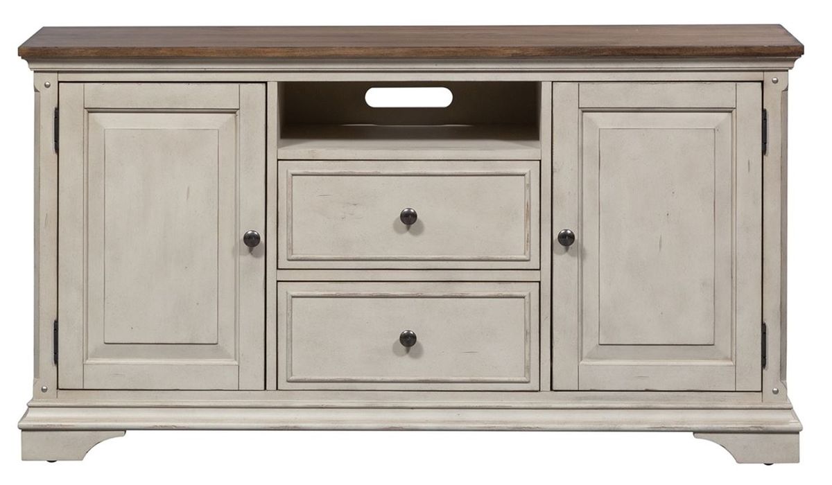 Liberty Morgan Creek 66" Entertainment TV Stand with Hutch Antique White - Luxury Home Furniture (MI)