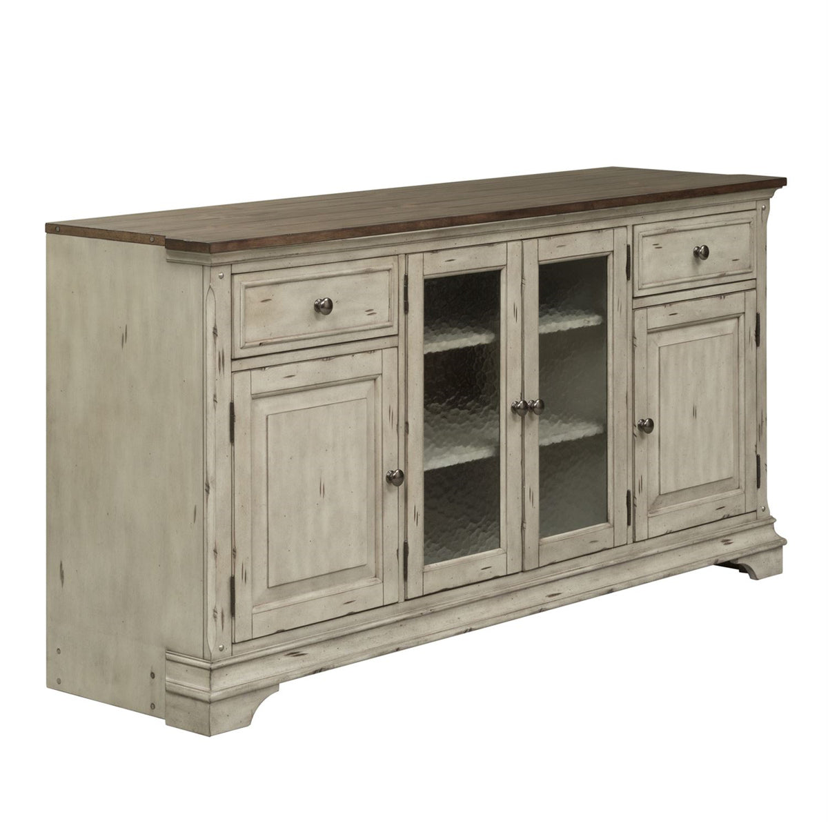 Liberty Morgan Creek Entertainment TV Stand in Antique White Finish with Wire Brushed Tobacco Accents - Luxury Home Furniture (MI)