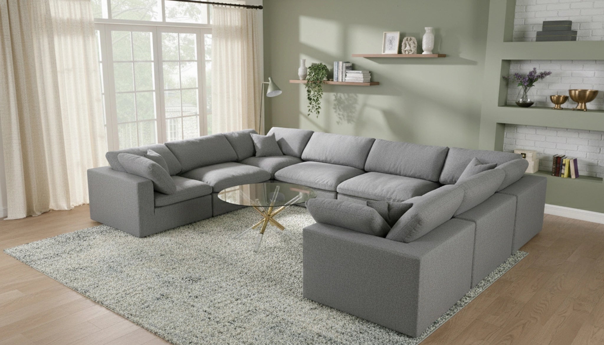 Serene Grey Linen Fabric Deluxe Cloud Modular Sectional