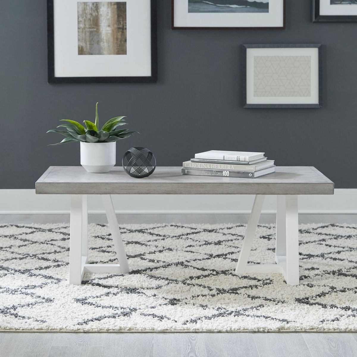 Liberty Furniture Palmetto Heights Rectangular Cocktail Table in Shell White & Driftwood - Luxury Home Furniture (MI)