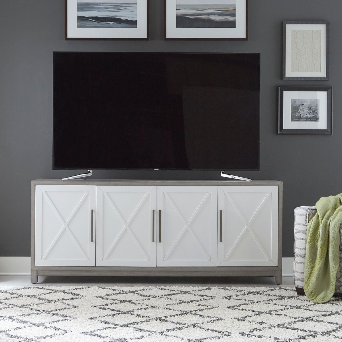 Liberty Furniture Palmetto Heights 78 Inch TV Console in Shell White/ Driftwood - Luxury Home Furniture (MI)