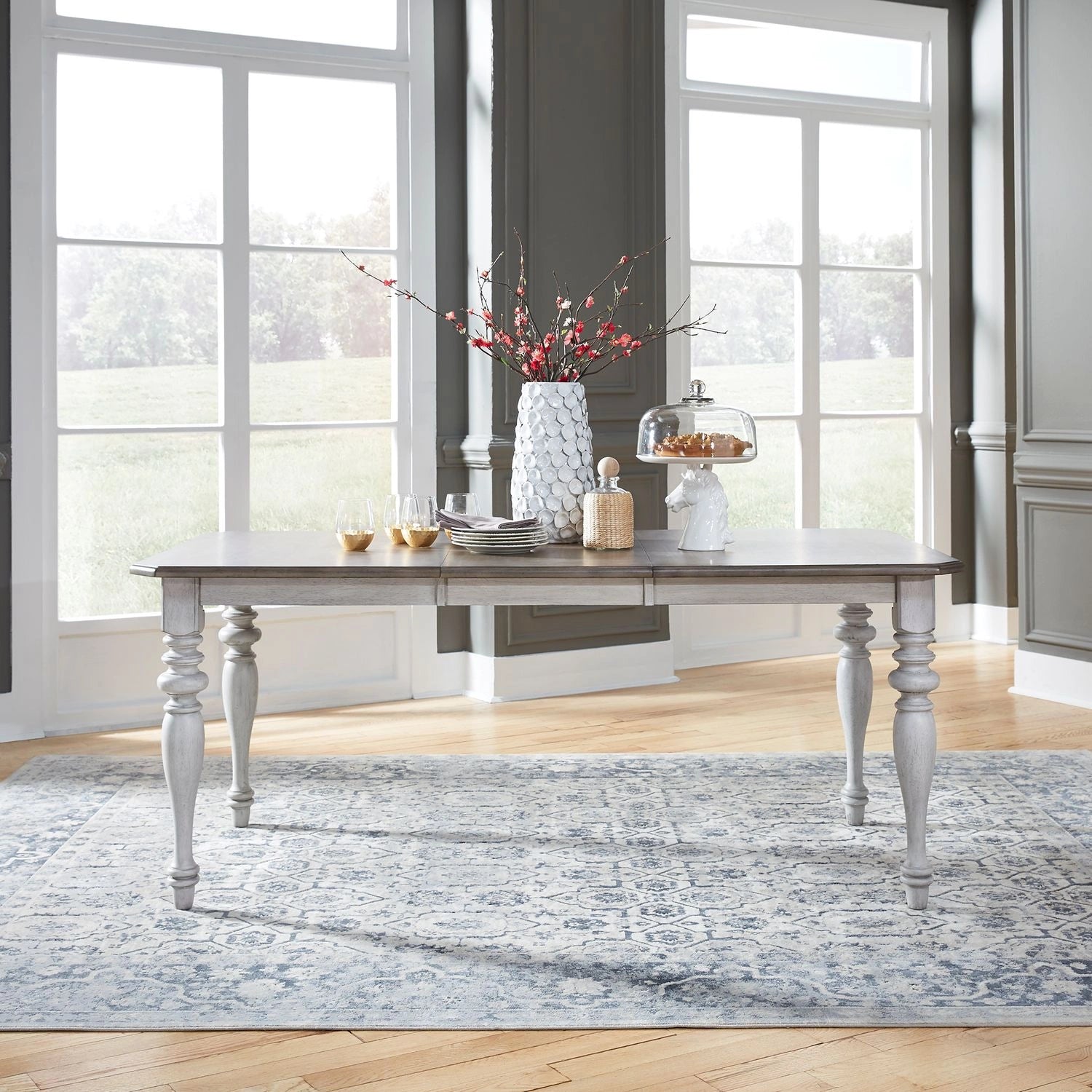 Ocean Isle Rectangular Leg Table in Antique White with Weathered Pine image