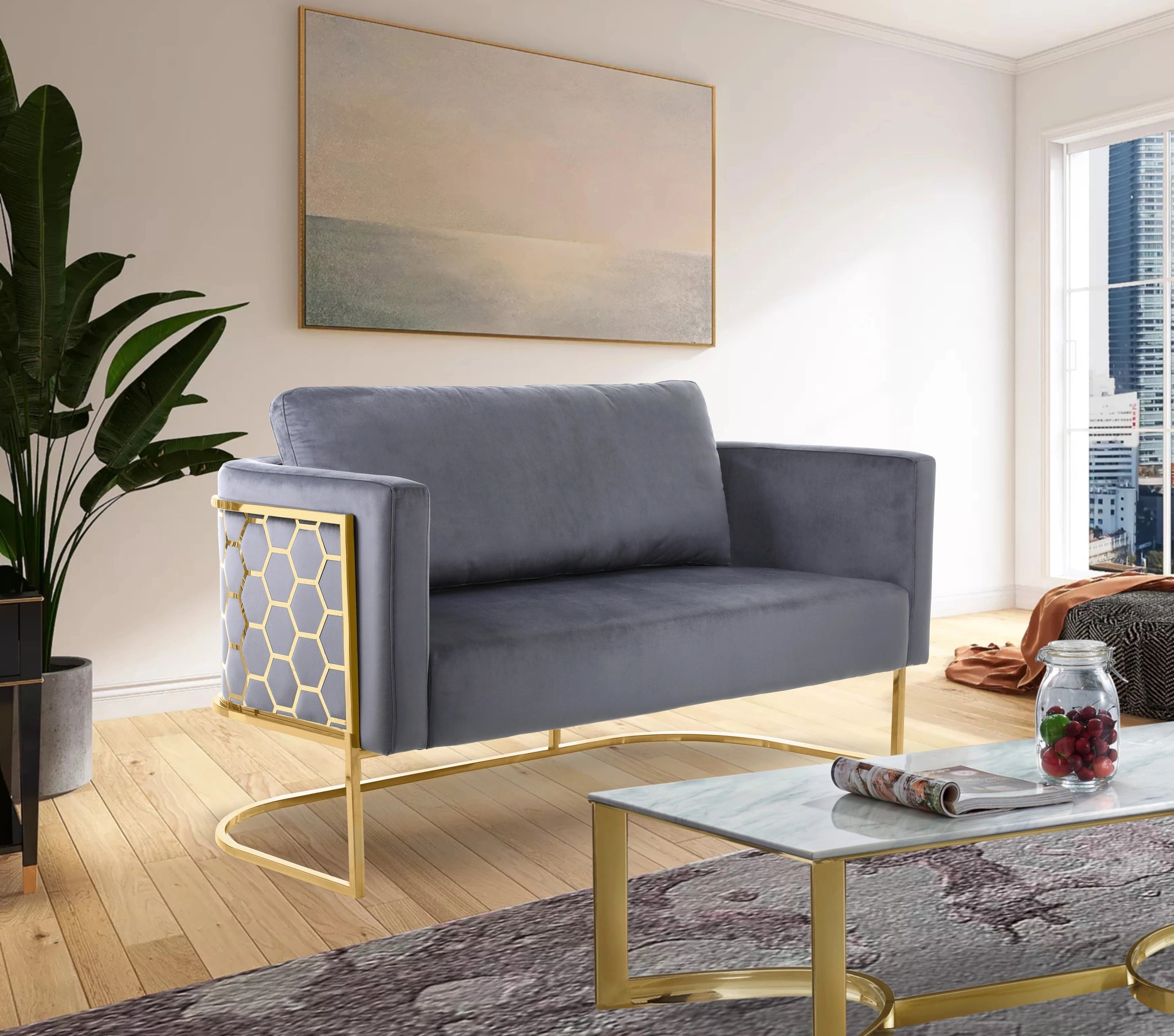 Casa Grey Velvet Loveseat