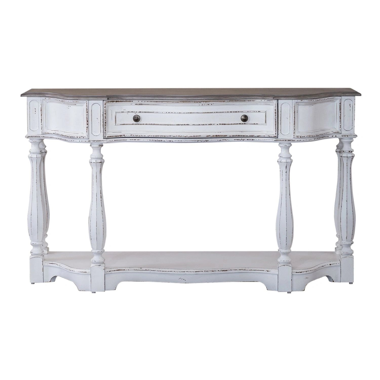 Magnolia Manor 56 Inch Hall Console Table in Antique White Base w/ Weathered Bark Tops image
