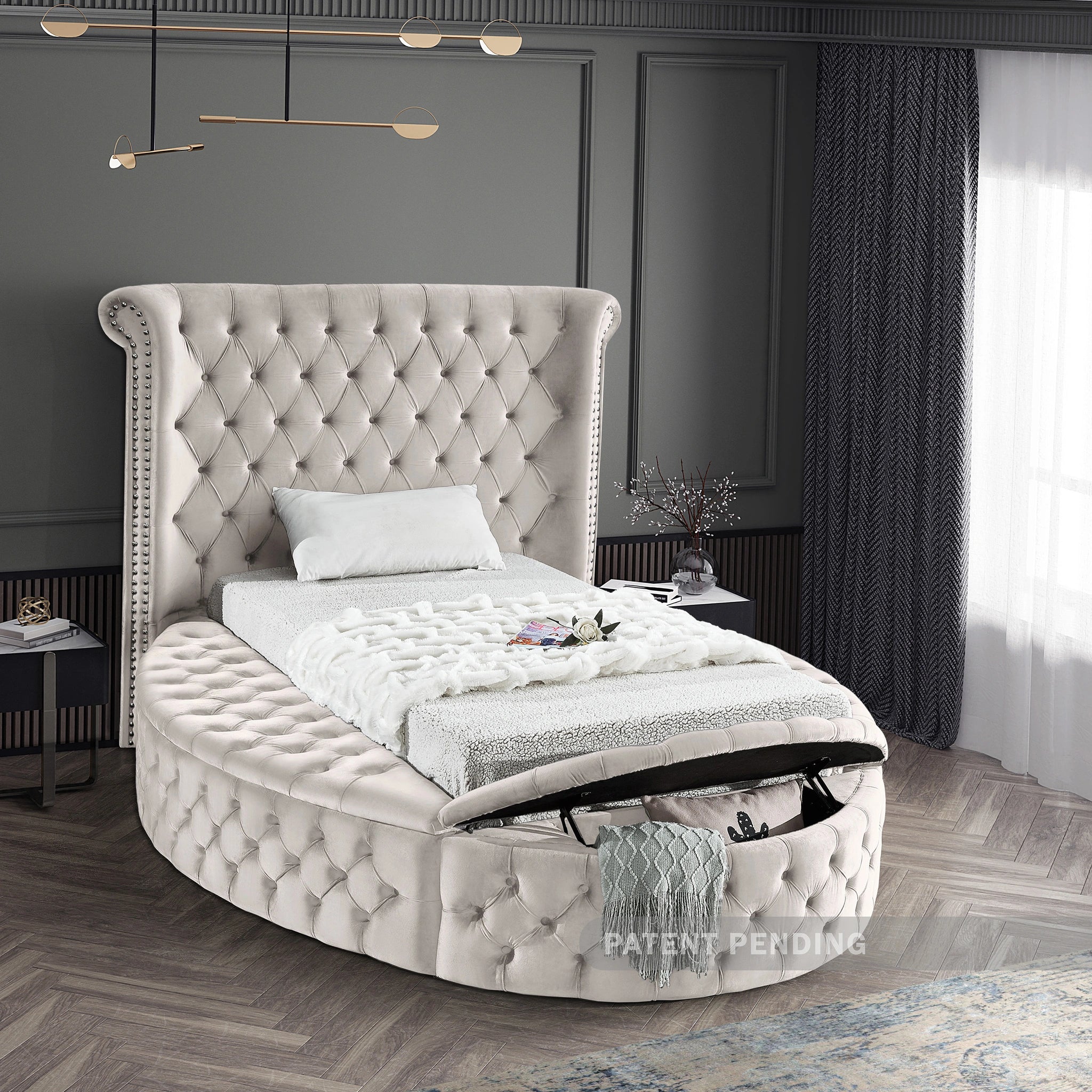 Luxus Cream Velvet Twin Bed (3 Boxes)