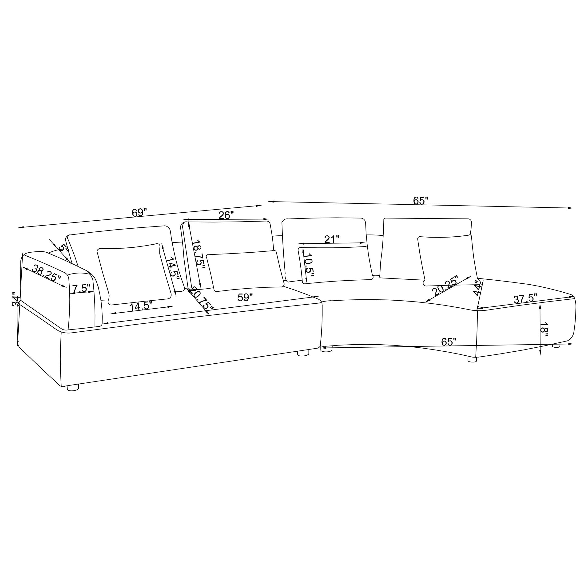 Toscano 134-inch Upholstered Sectional Sofa Grey - Luxury Home Furniture (MI)