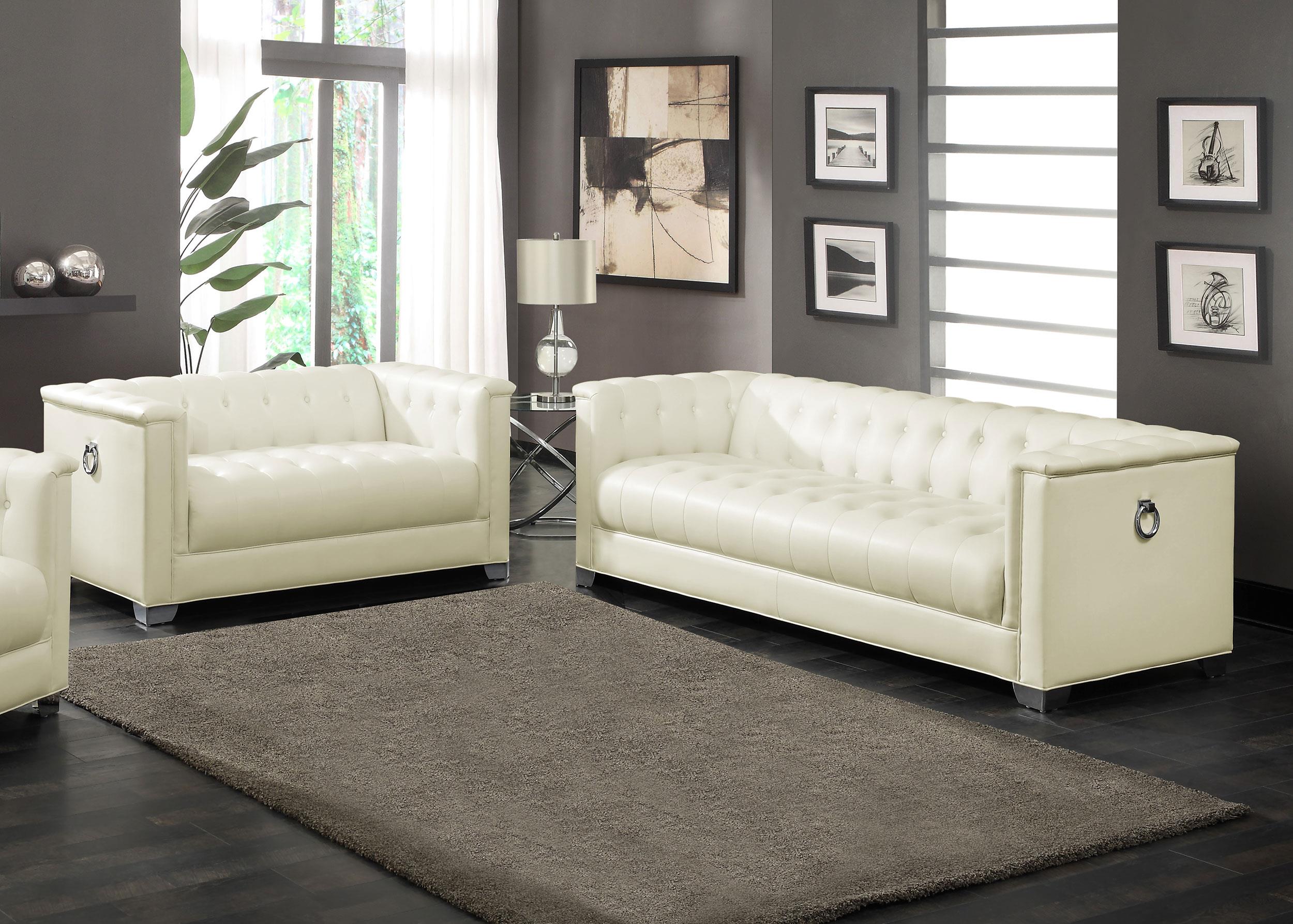 Chaviano 2-piece Upholstered Tufted Sofa Set Pearl White - Luxury Home Furniture (MI)