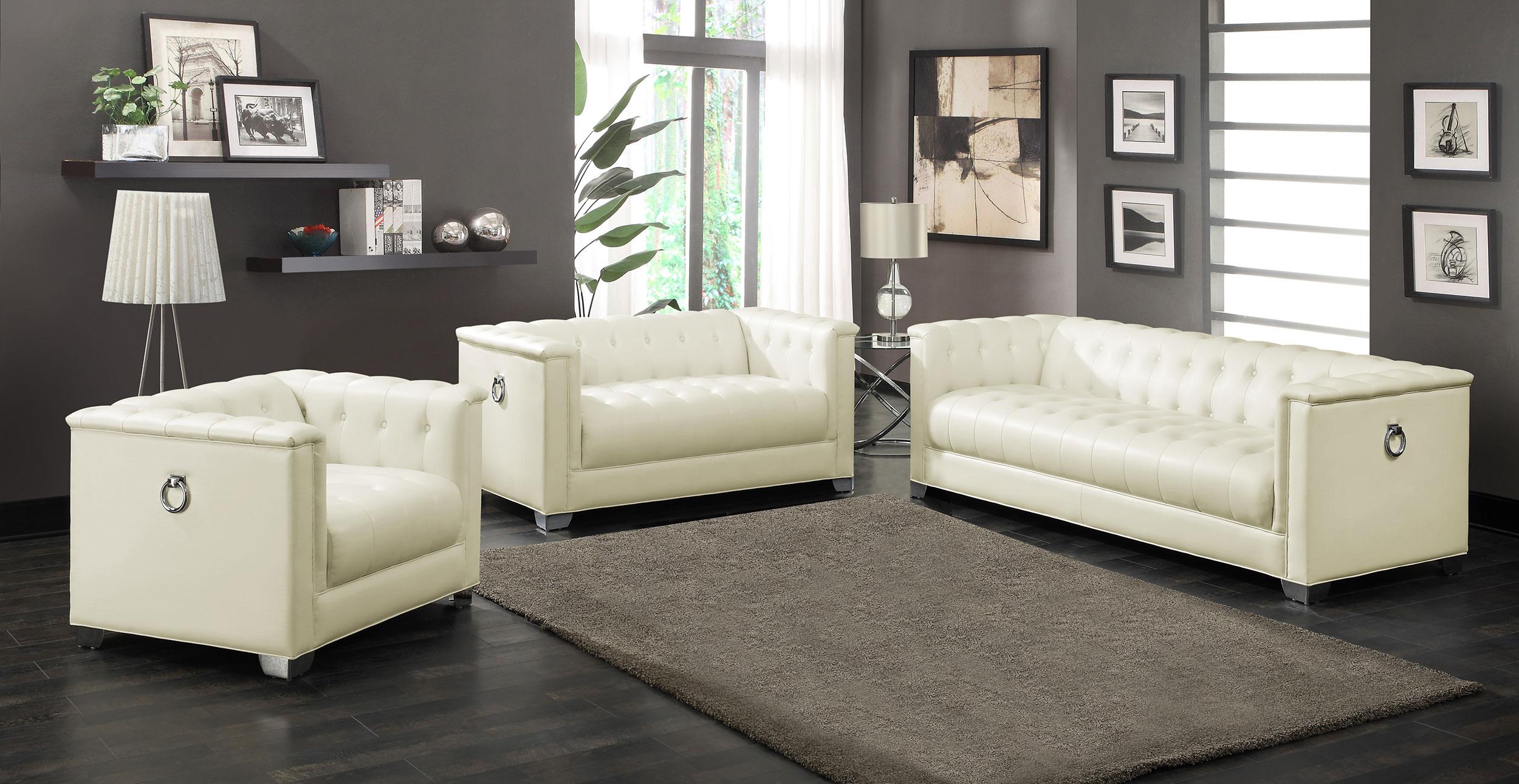 Chaviano 3-piece Upholstered Tufted Sofa Set Pearl White - Luxury Home Furniture (MI)