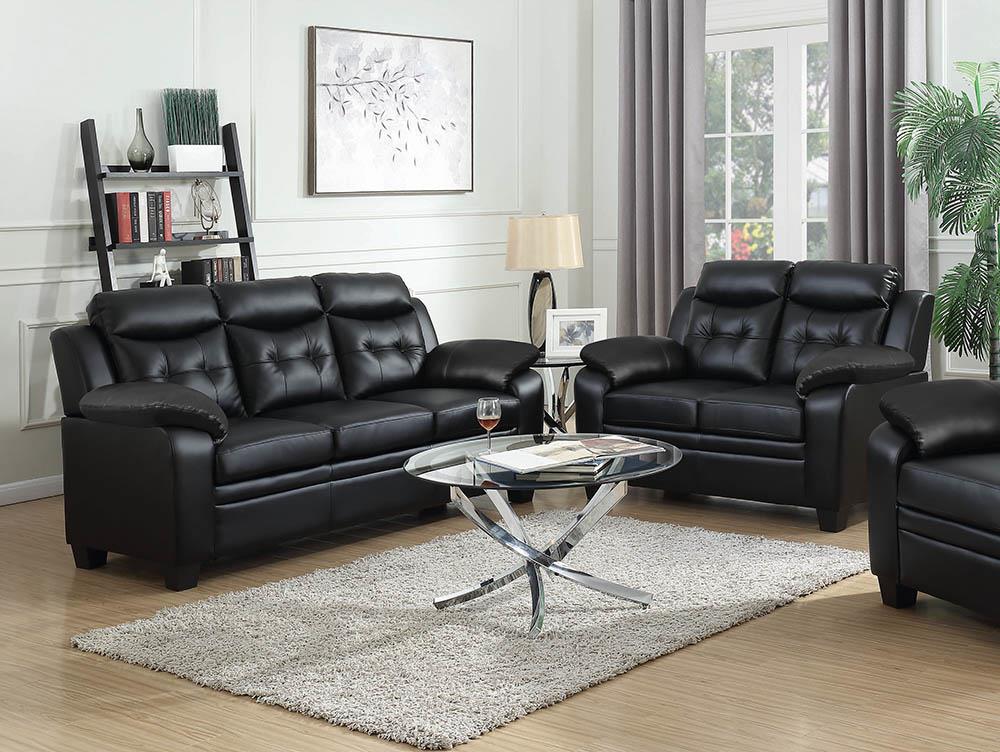 Finley Upholstered Pillow Top Arm Living Room Set Black - Luxury Home Furniture (MI)