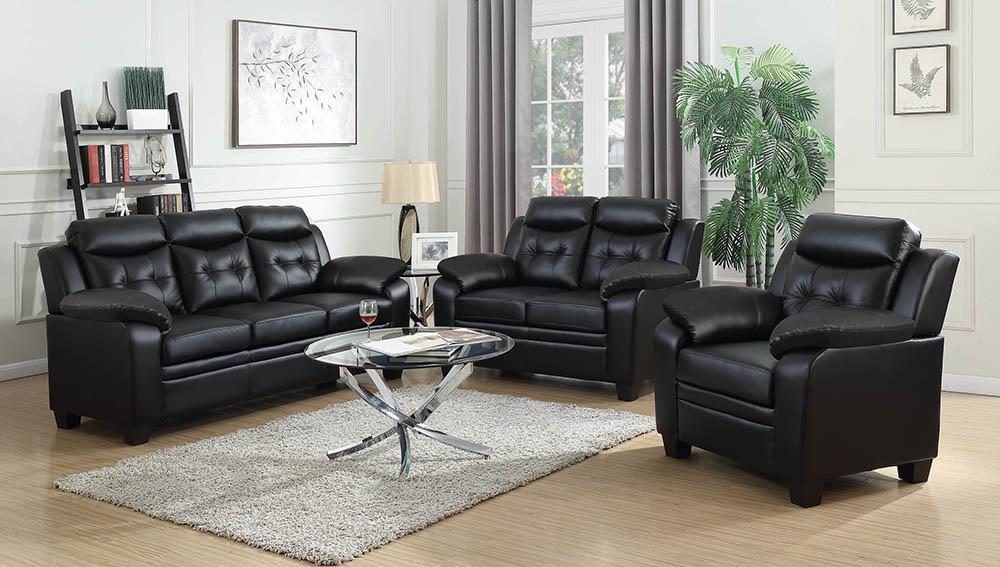 Finley Upholstered Pillow Top Arm Living Room Set Black - Luxury Home Furniture (MI)