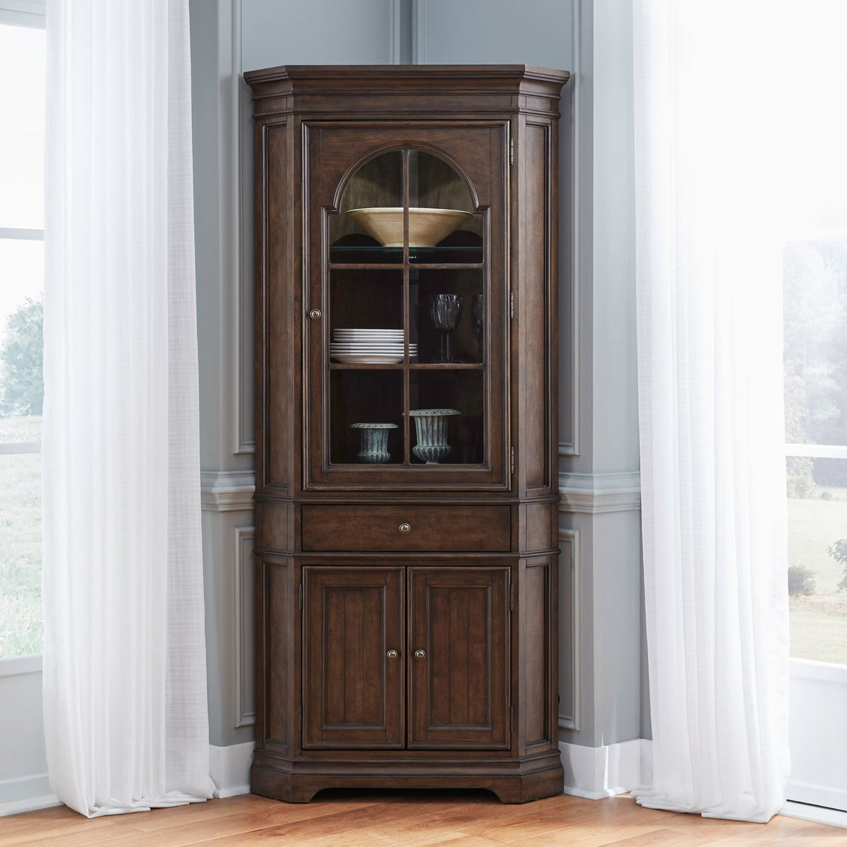Liberty Furniture Arden Road Corner Cabinet in Satin Cherry image