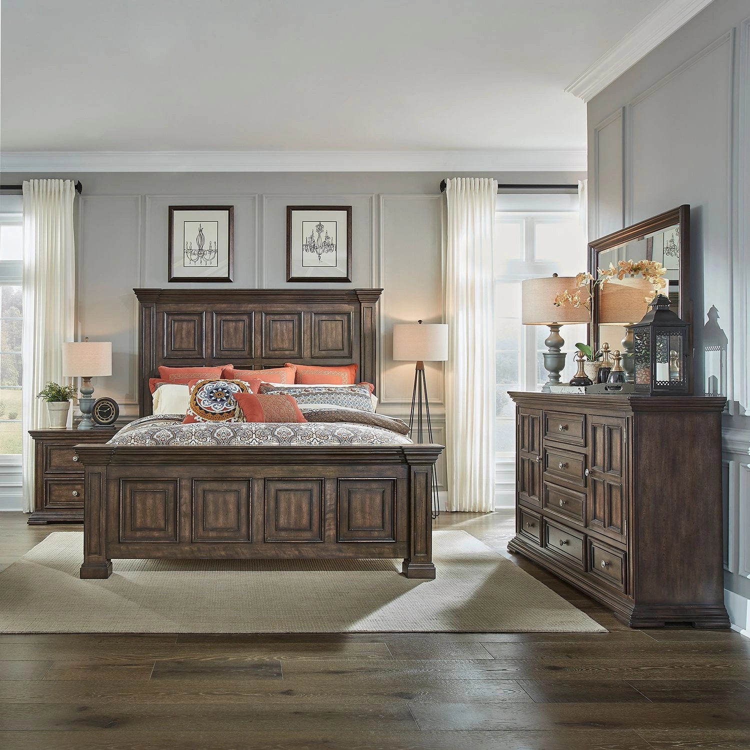 Big Valley King Panel Bed, Dresser & Mirror, Night Stand image