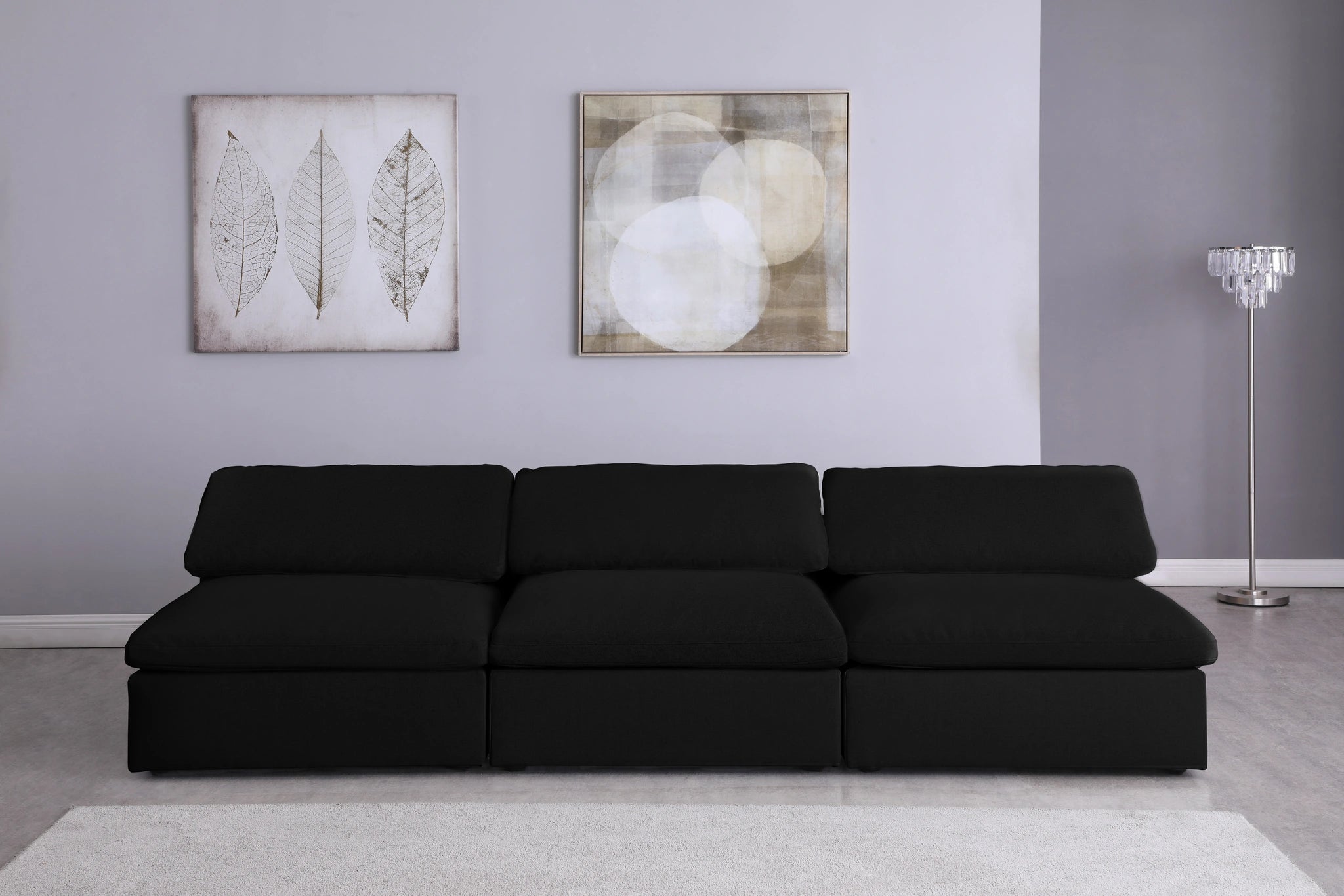 Serene Black Linen Fabric Deluxe Cloud Modular Armless Sofa