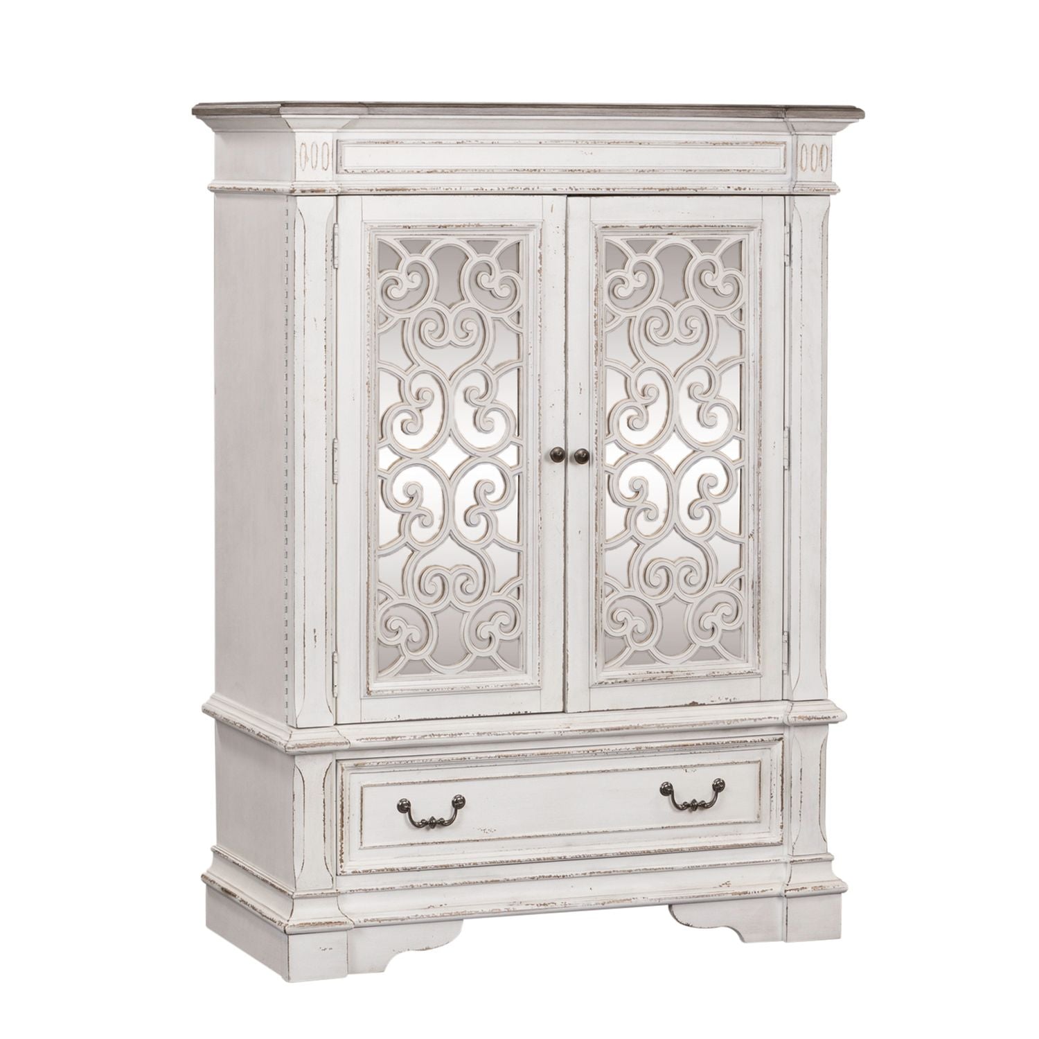 Abbey Park Mirrored Door Chest in Antique White - Luxury Home Furniture (MI)