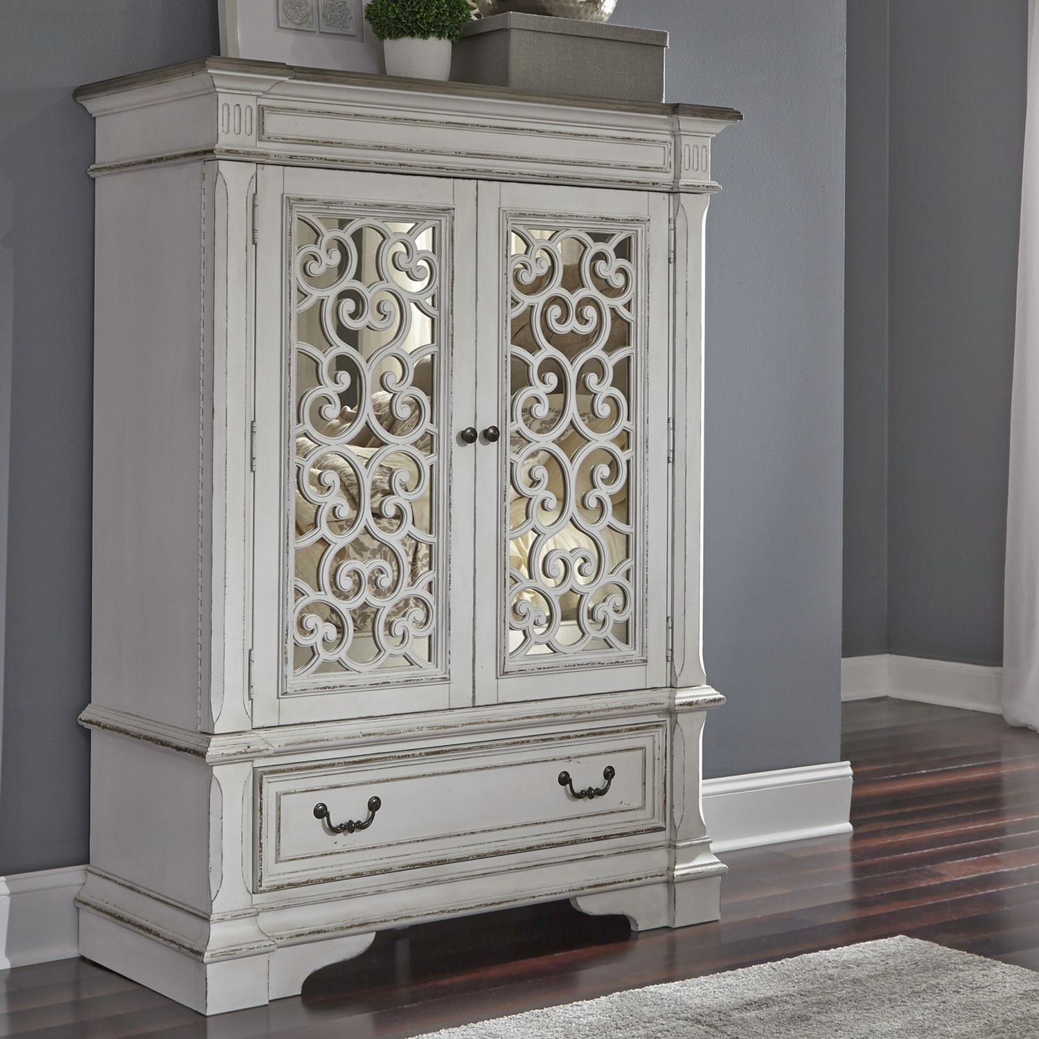 Abbey Park Mirrored Door Chest in Antique White image