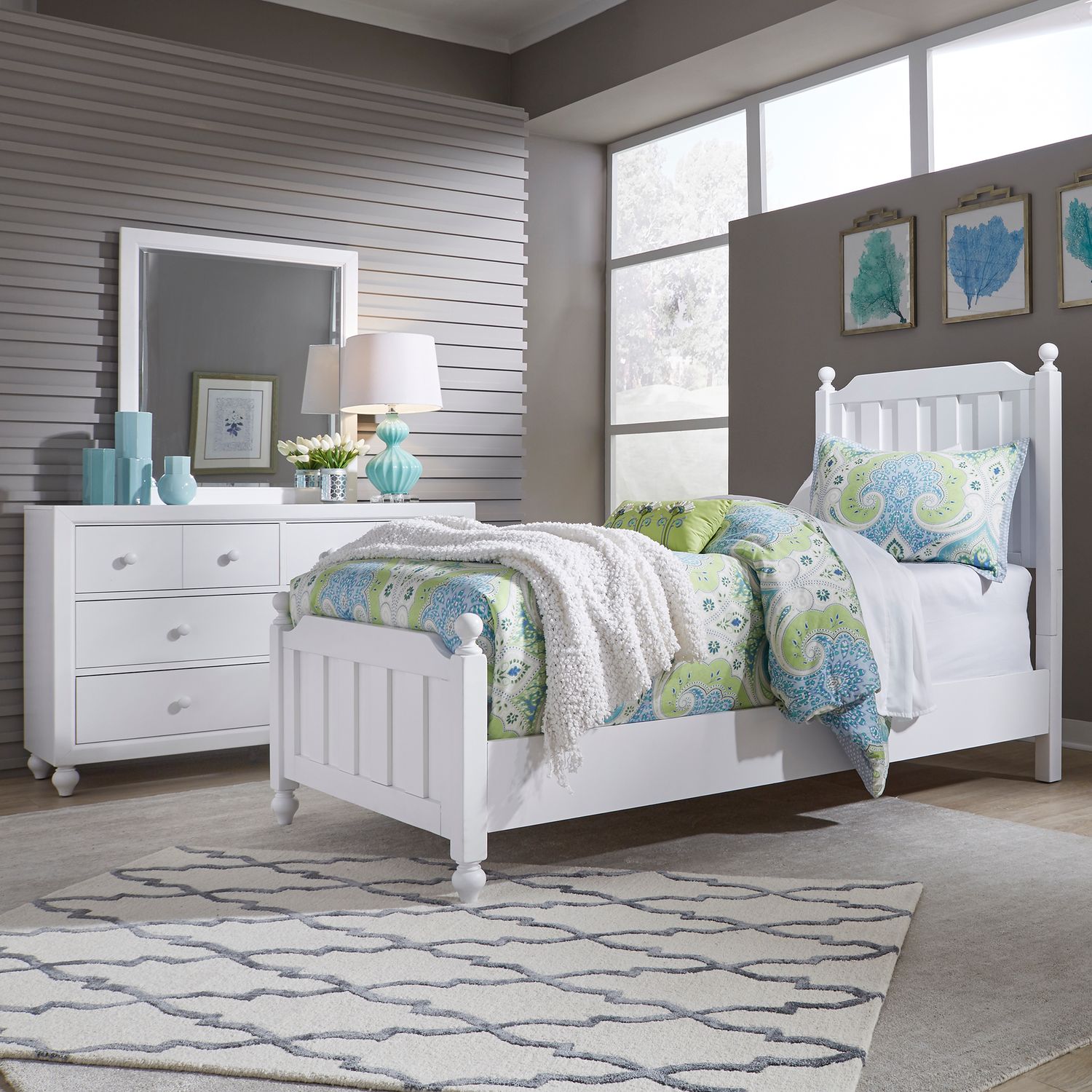 Cottage View Twin Panel Bed, Dresser & Mirror image