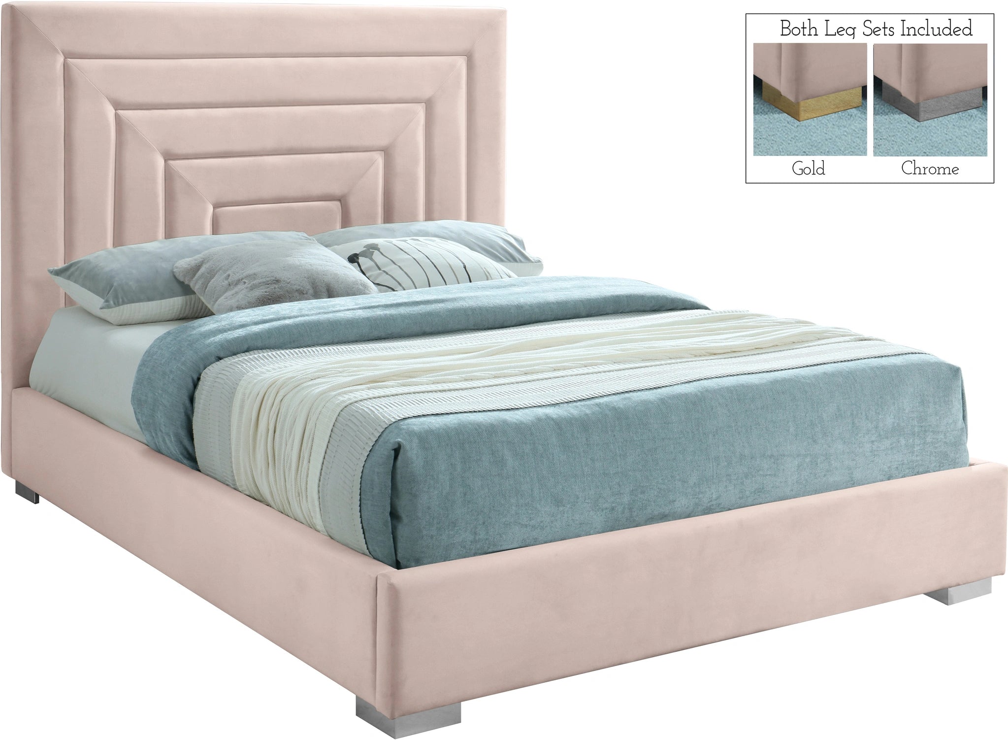 Nora Pink Velvet King Bed