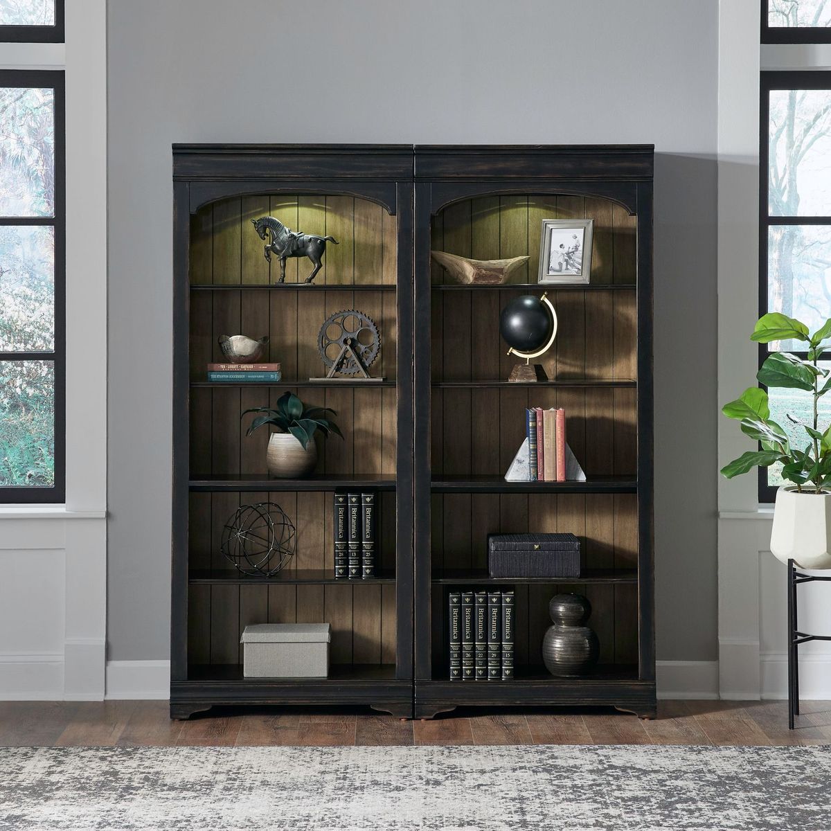 Liberty Furniture Meritage 2pc Bunching Bookcase in Aged Charcoal w/ Rub Thru/Caramel - Luxury Home Furniture (MI)