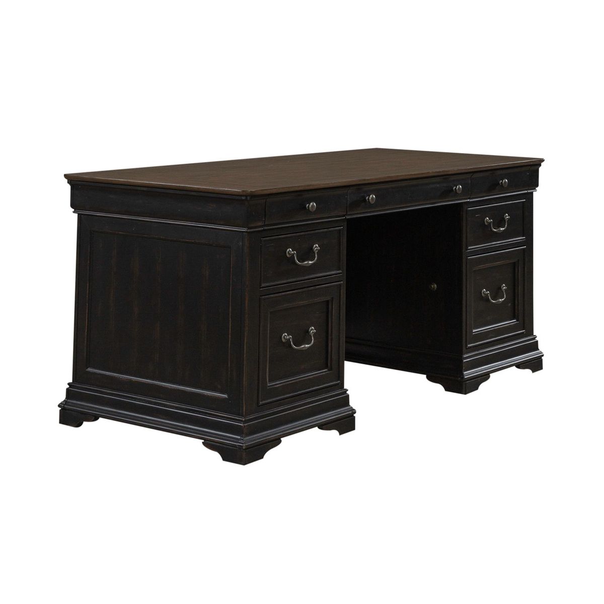 Liberty Furniture Meritage Junior Executive Desk in Aged Charcoal w/ Rub Thru/Caramel - Luxury Home Furniture (MI)