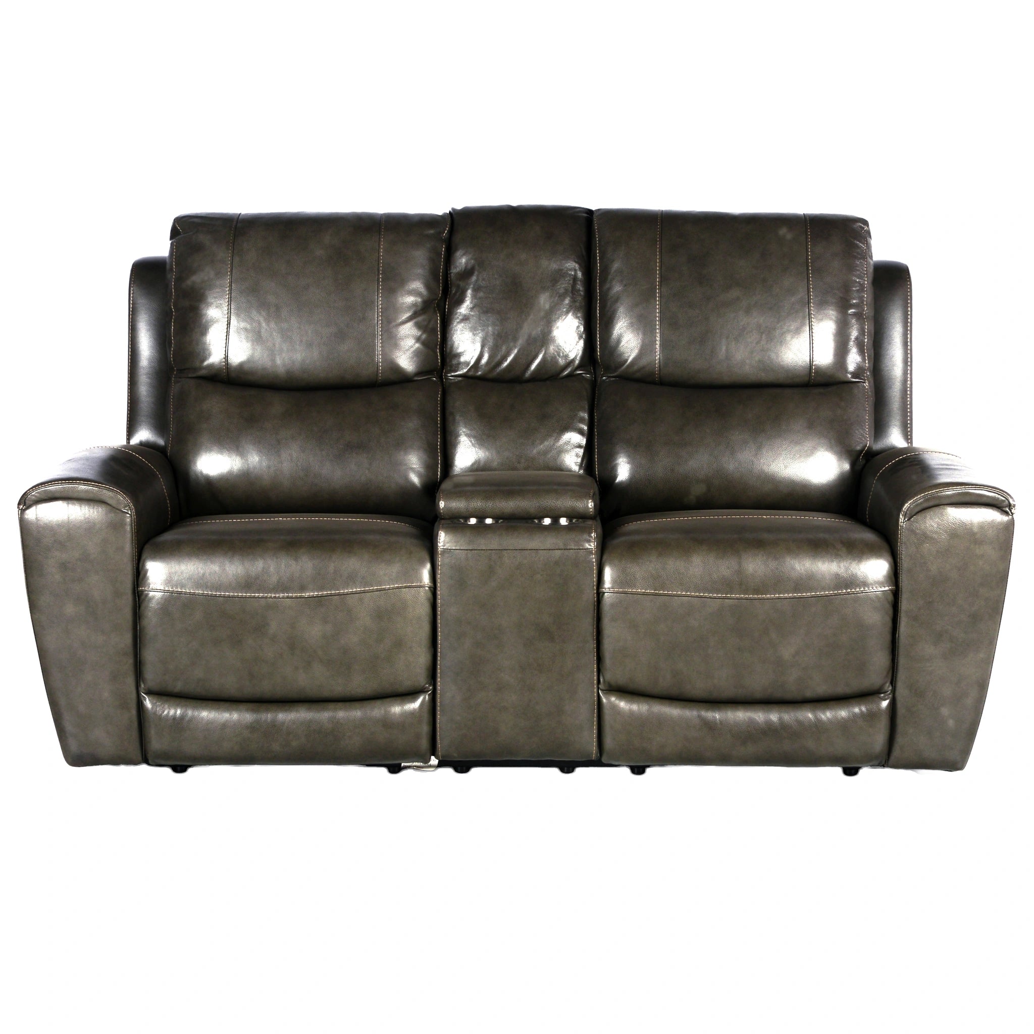 Steve Silver Laurel Leather Dual Power Reclining Console Loveseat in Grey