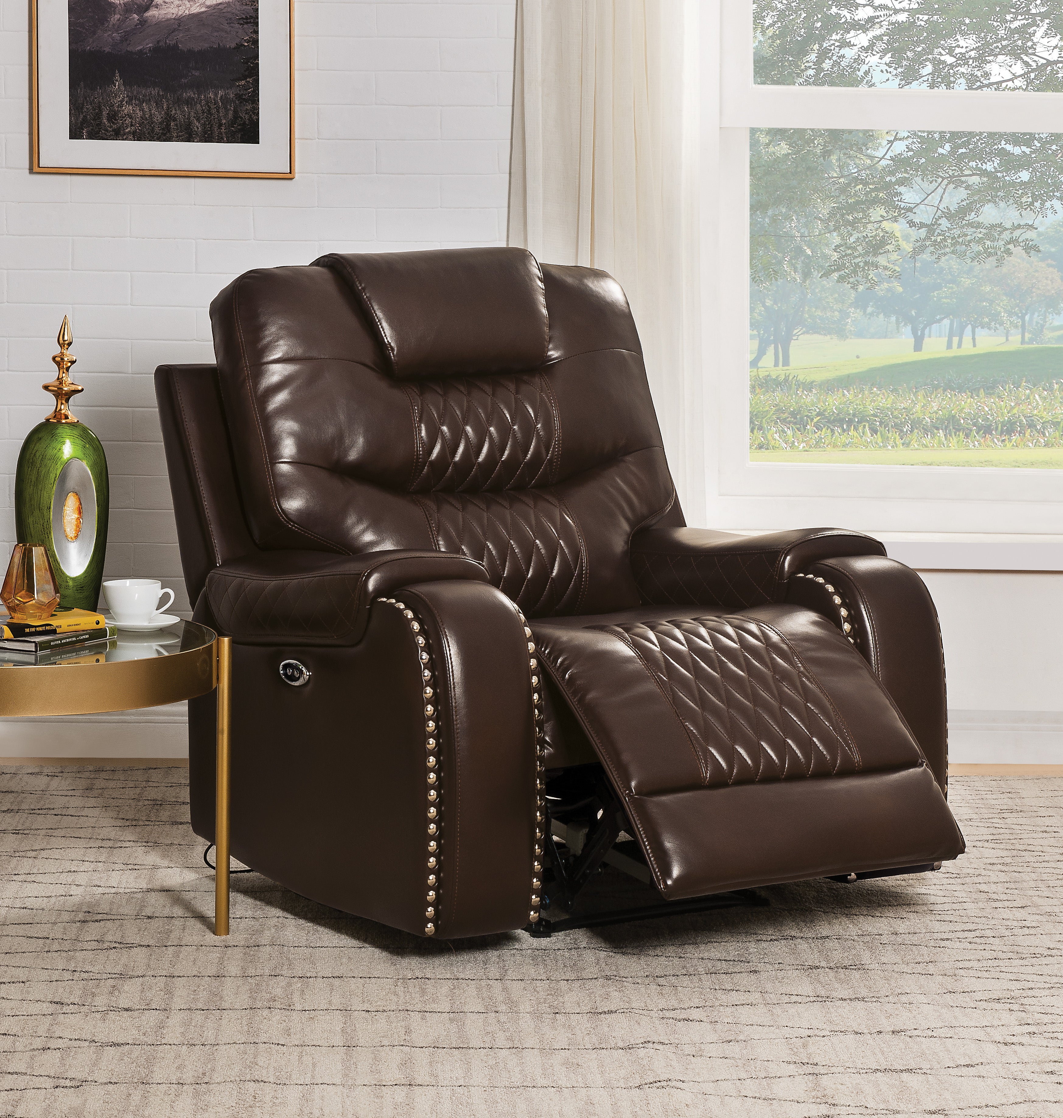 Braylon Brown PU Recliner (Power Motion) - Luxury Home Furniture (MI)