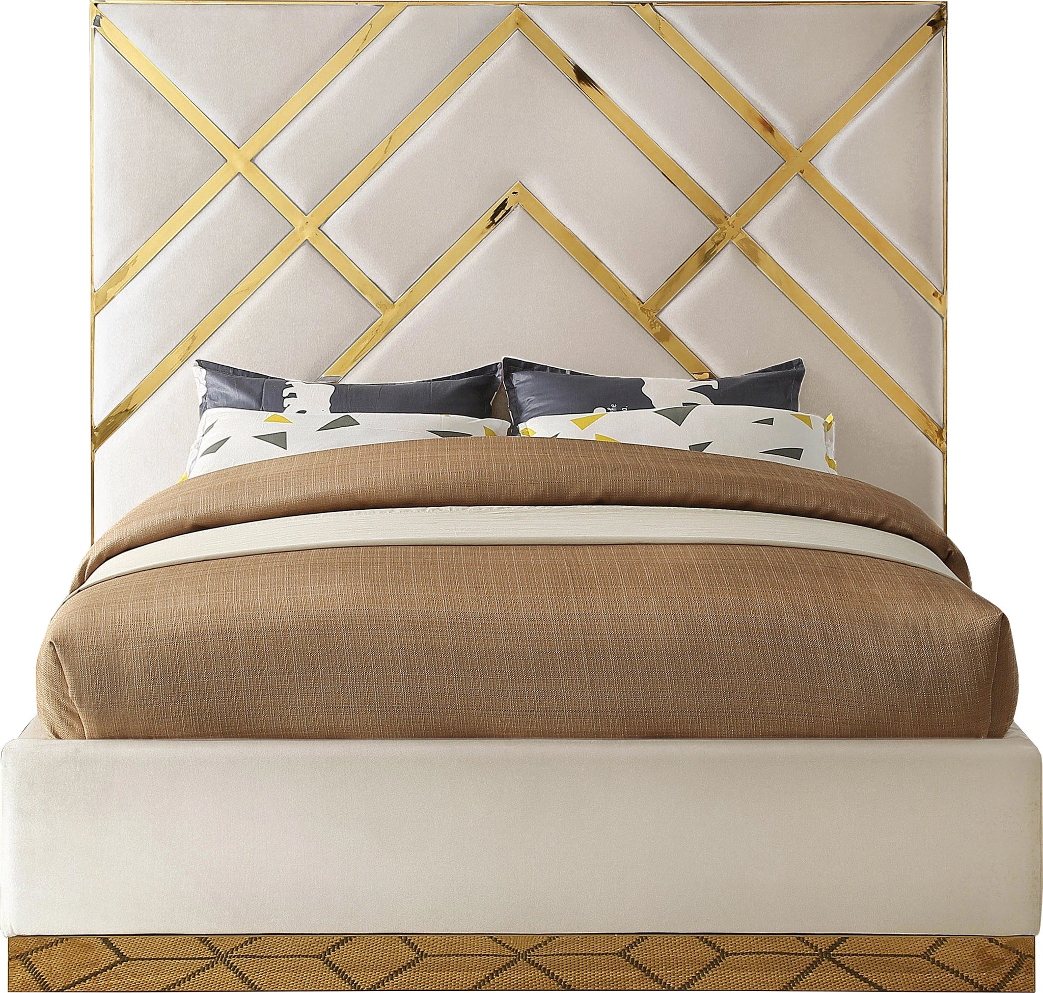 Vector Cream Velvet Queen Bed