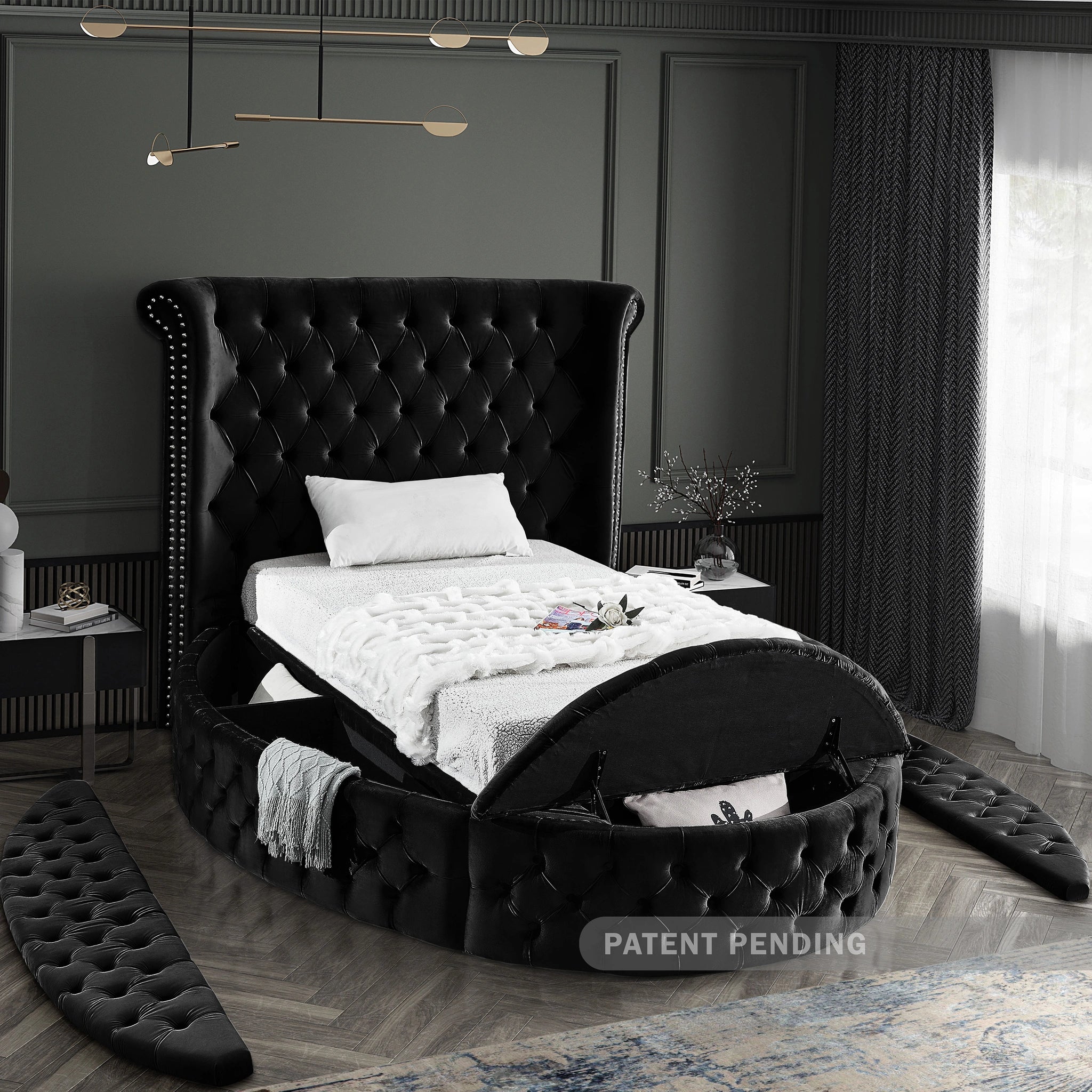 Luxus Black Velvet Twin Bed (3 Boxes)