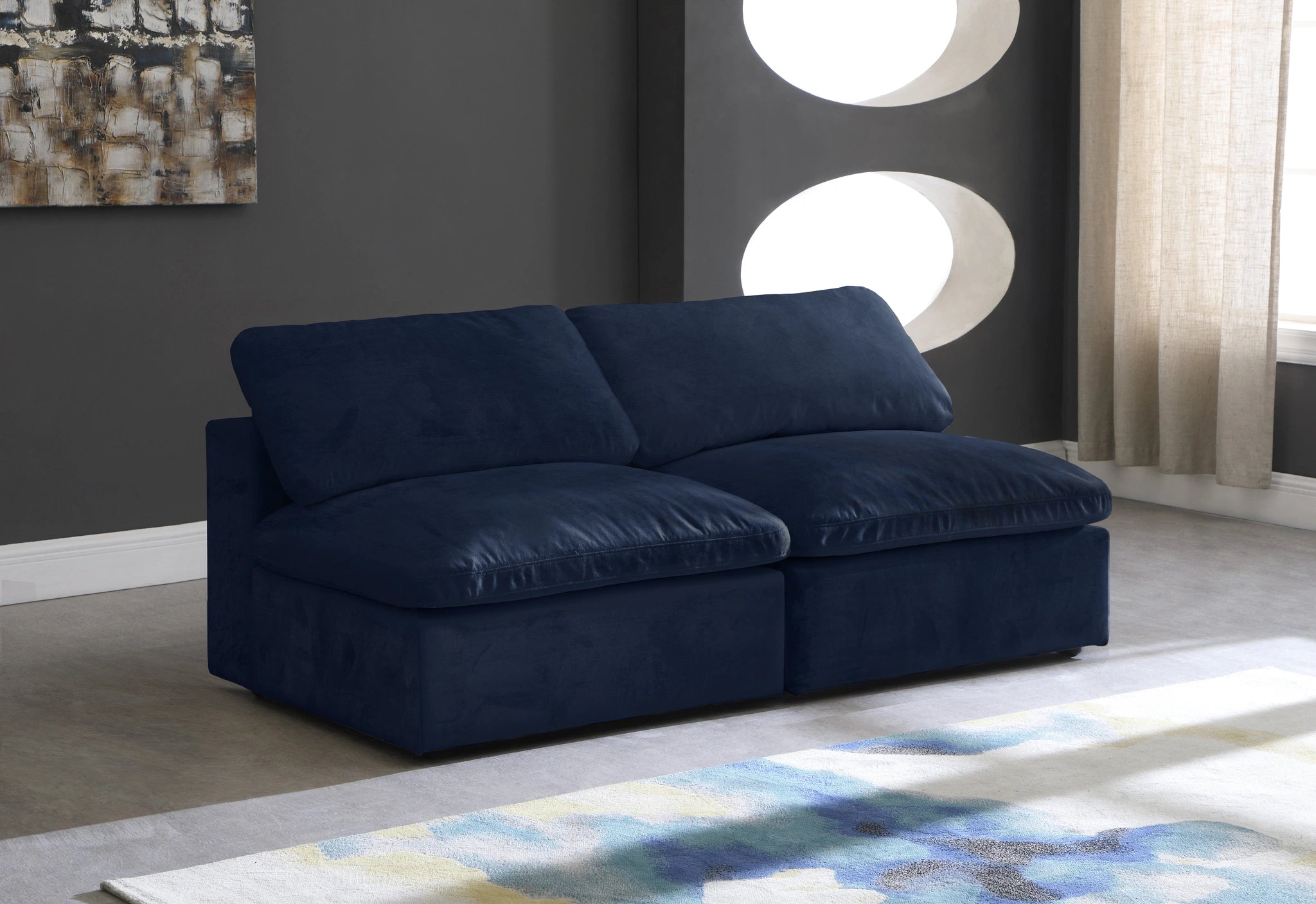Cozy Navy Velvet Cloud Modular Armless Sofa