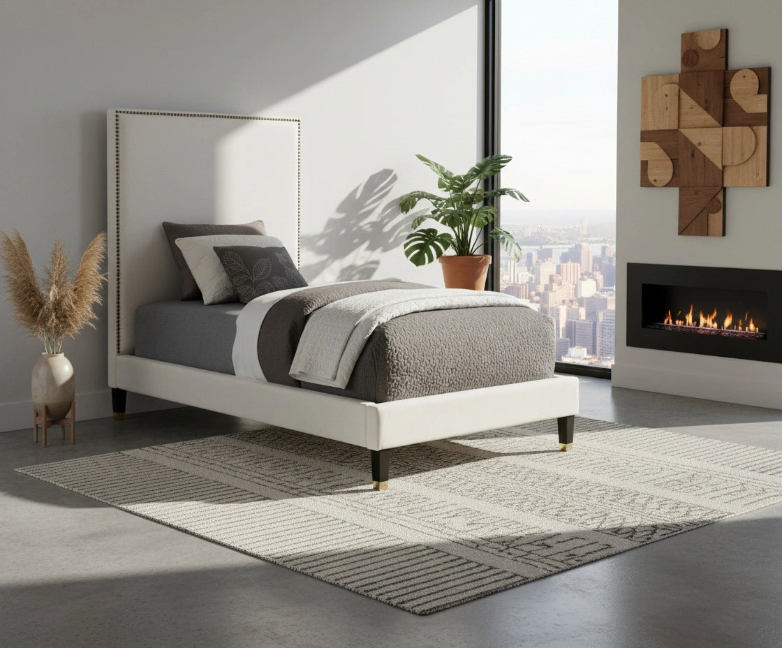 Harlie Cream Velvet Twin Bed