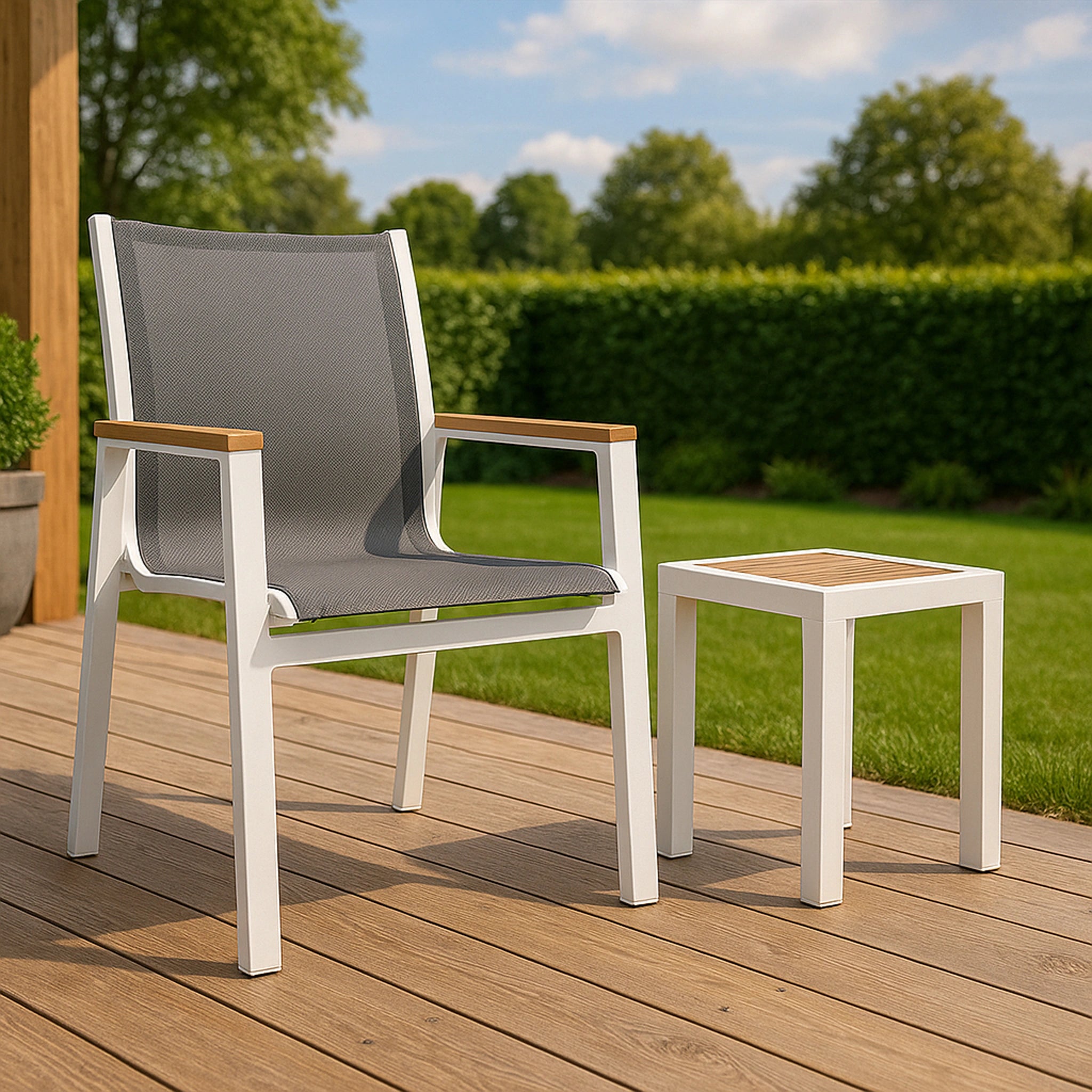 Nizuc Grey Mesh Waterproof Fabric Outdoor Patio Aluminum Mesh Dining Arm Chair