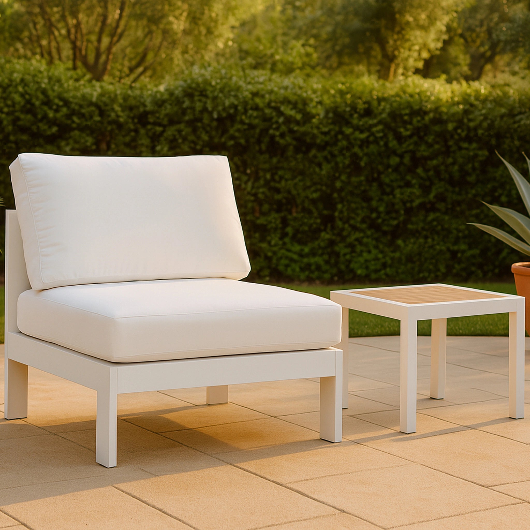 Nizuc White Waterproof Fabric Outdoor Patio Aluminum Armless Chair