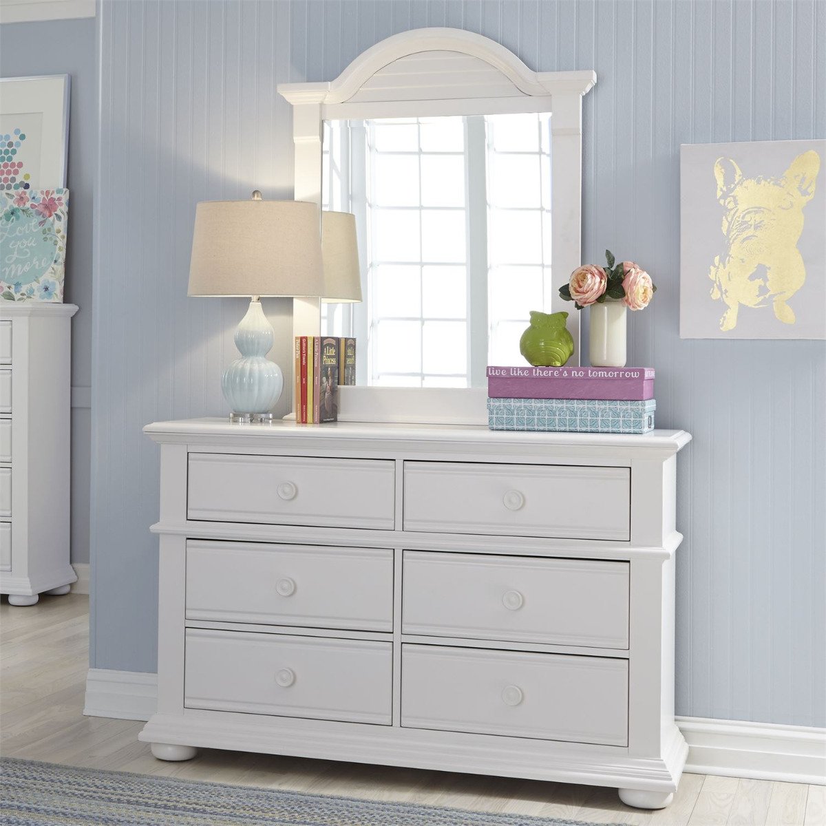 Liberty Furniture Summer House 6 Drawer Dresser in Oyster White - Luxury Home Furniture (MI)