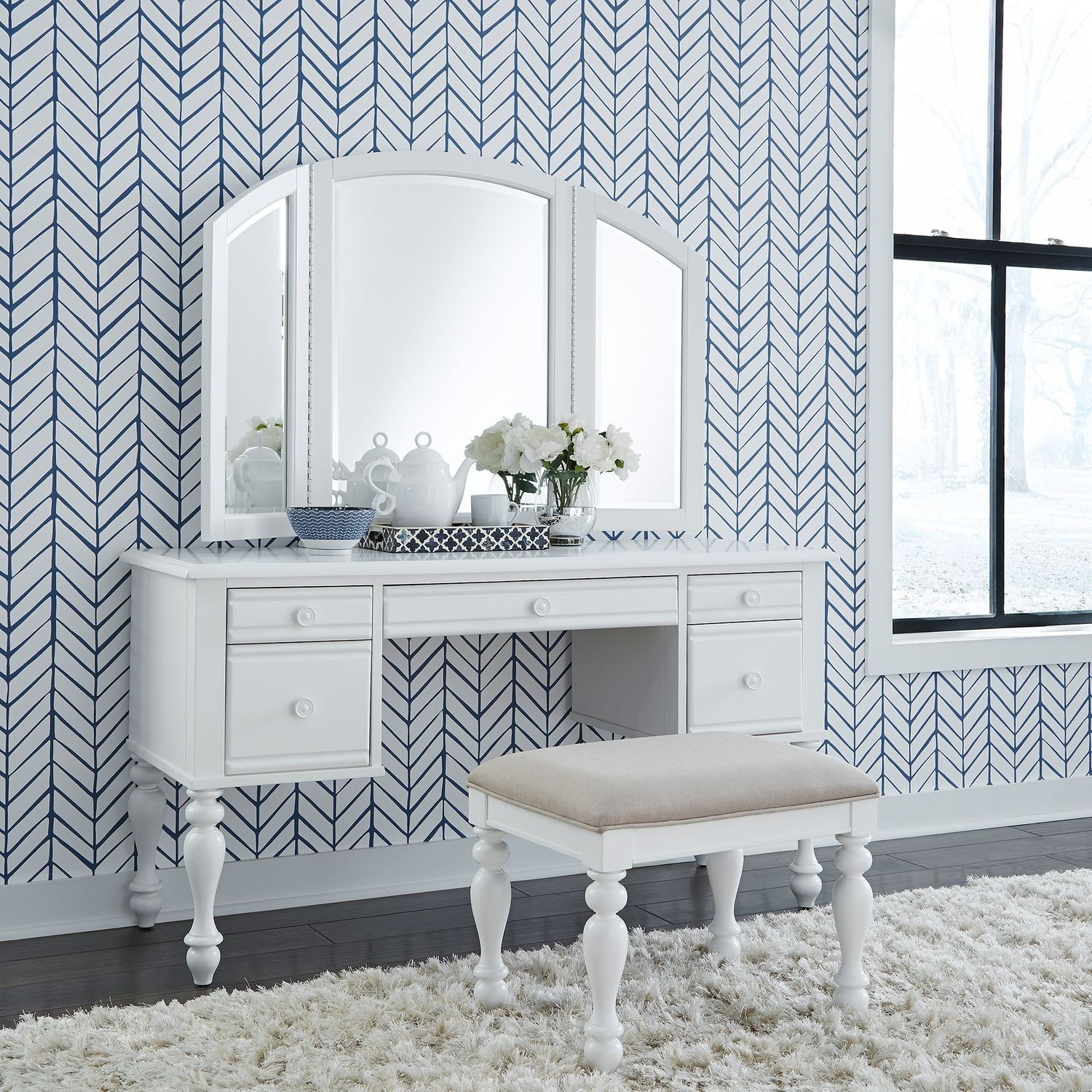 Summer House I Vanity Stool in Oyster White