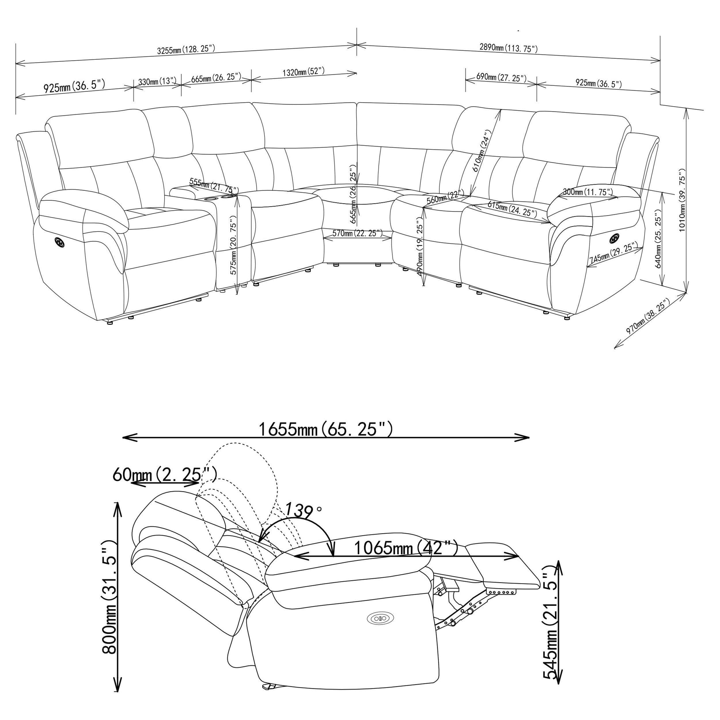 Bahrain Modular Power Reclining Sectional Sofa - Luxury Home Furniture (MI)