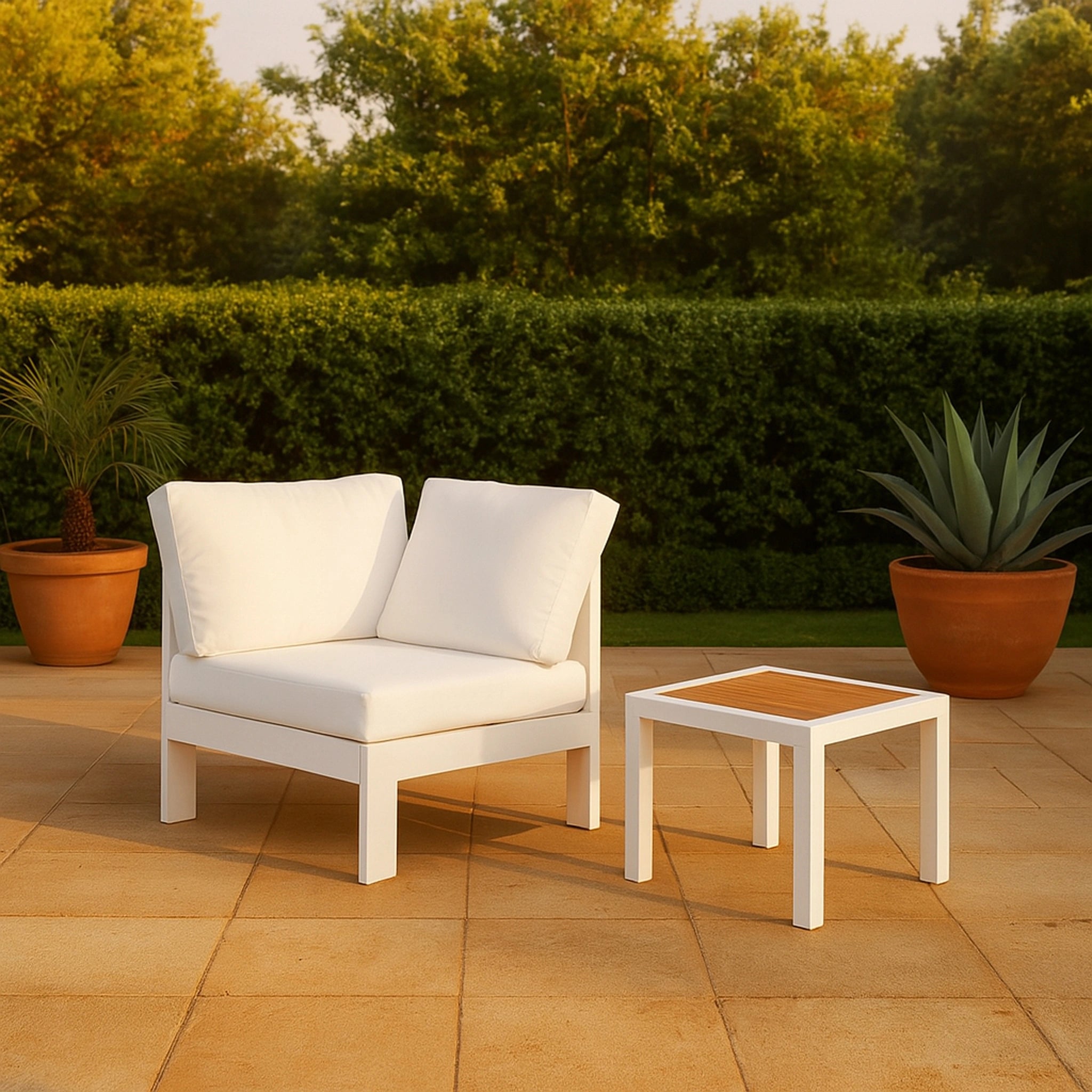 Nizuc White Waterproof Fabric Outdoor Patio Aluminum Corner Chair