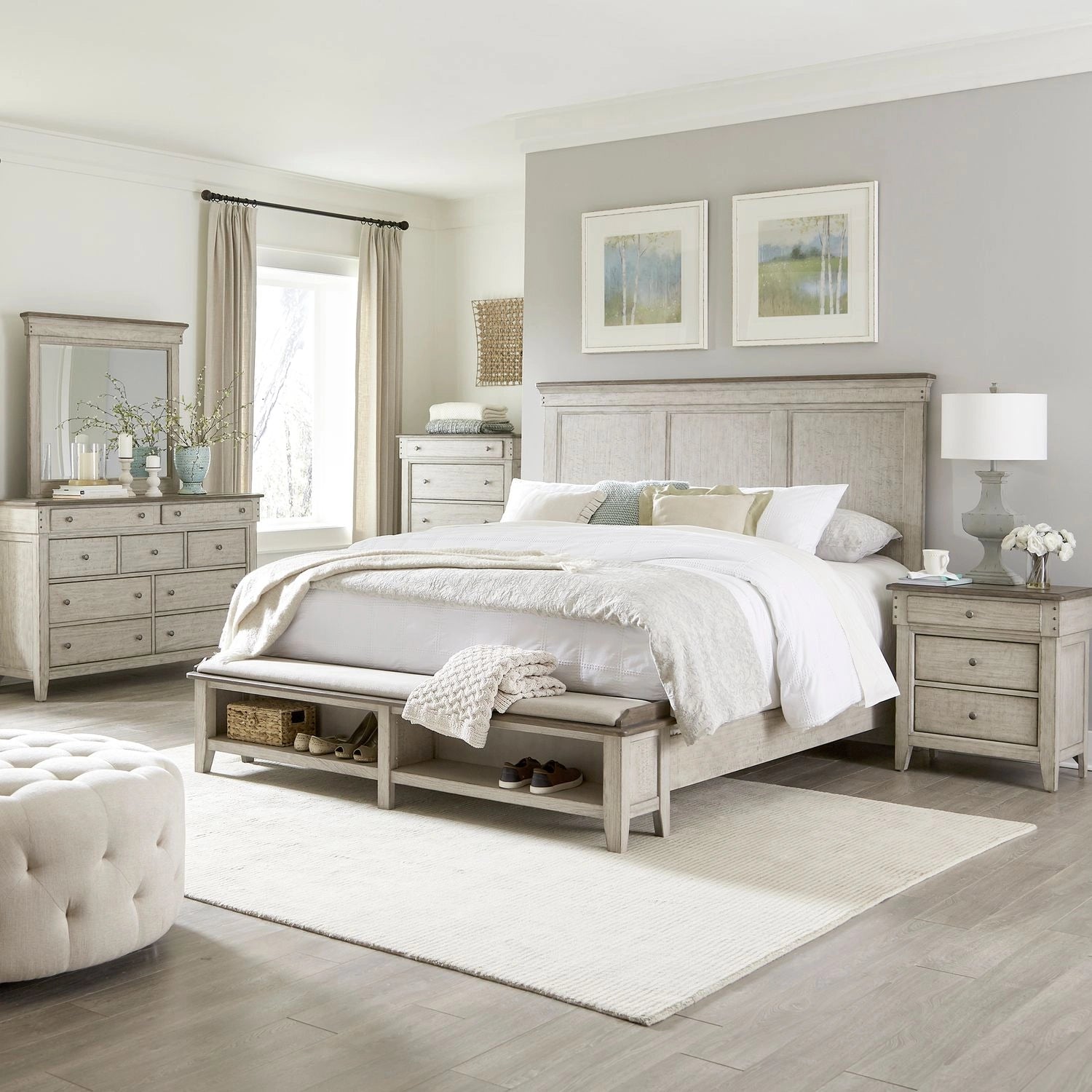 Ivy Hollow King California Storage Bed, Dresser & Mirror, Chest, Night Stand image