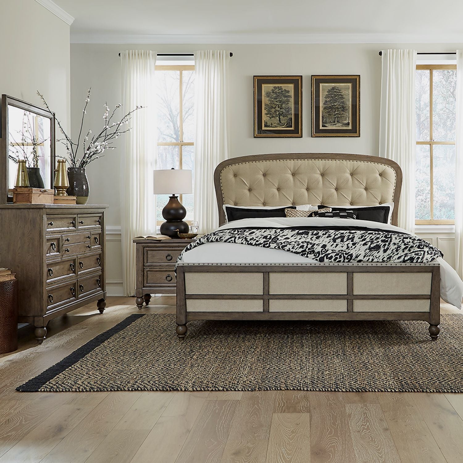 Americana Farmhouse King Shelter Bed, Dresser & Mirror, Night Stand image
