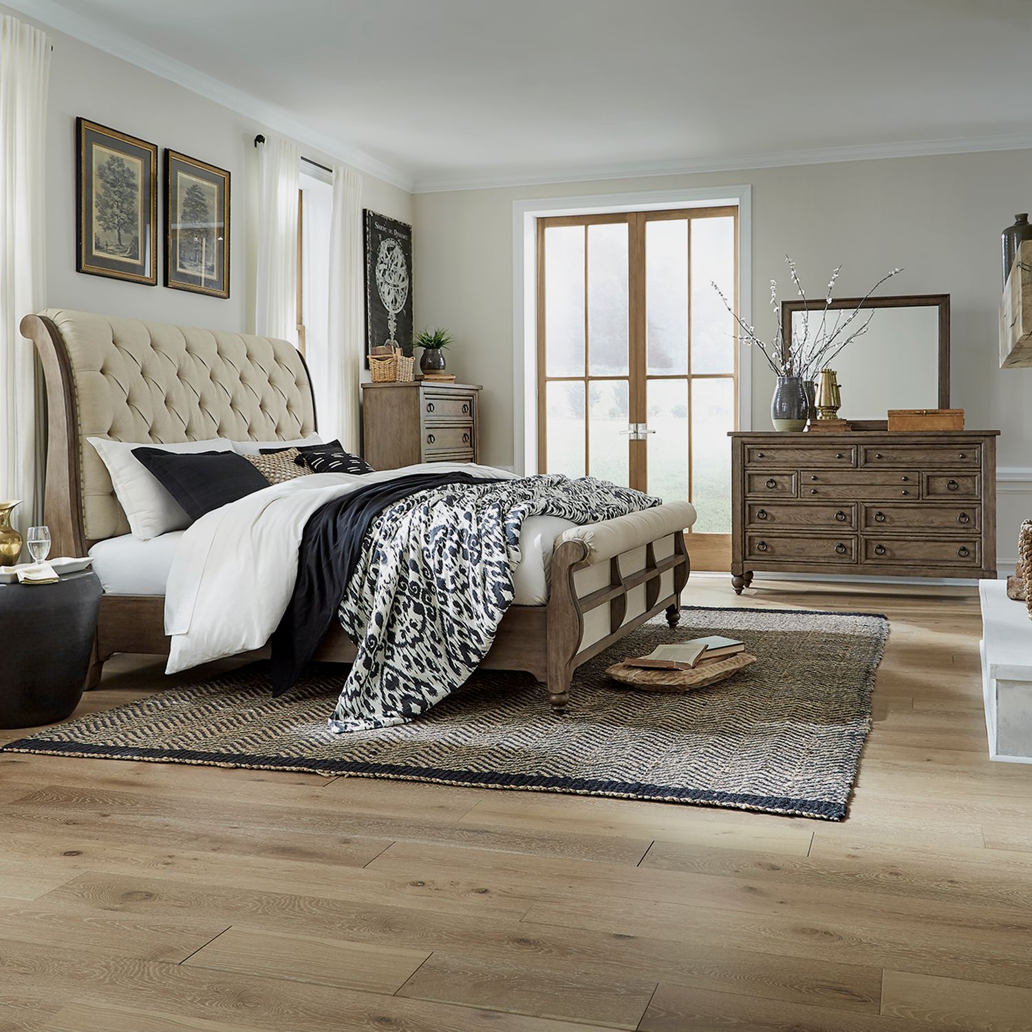 Americana Farmhouse King Sleigh Bed, Dresser & Mirror, Chest image