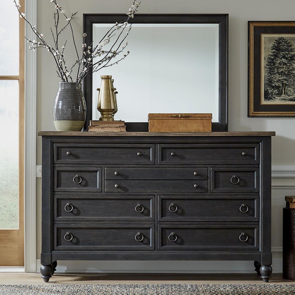 Liberty Furniture Americana Farmhouse 9 Drawer Dresser in Black - Luxury Home Furniture (MI)