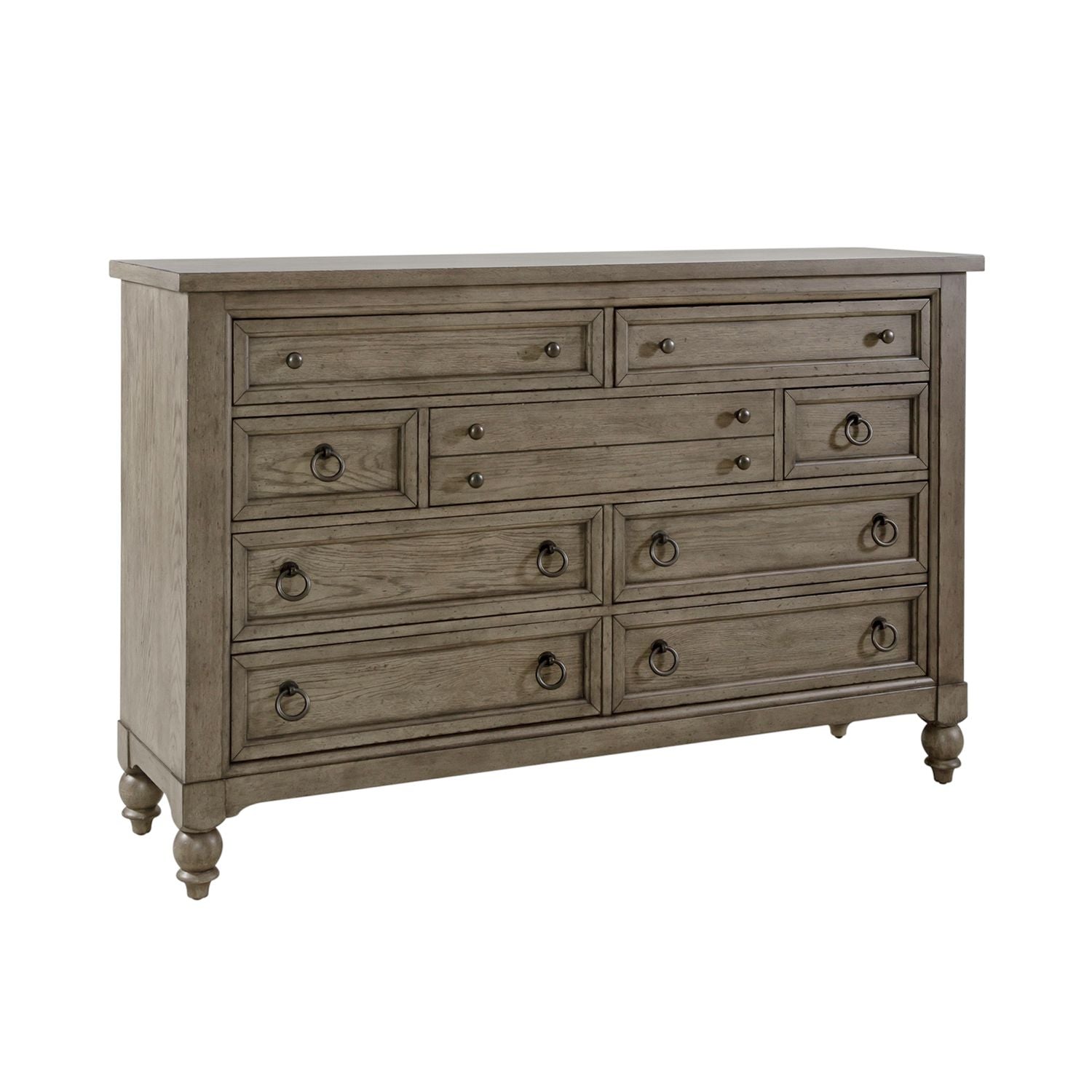 Americana Farmhouse 9 Drawer Dresser in Dusty Taupe and Black - Luxury Home Furniture (MI)