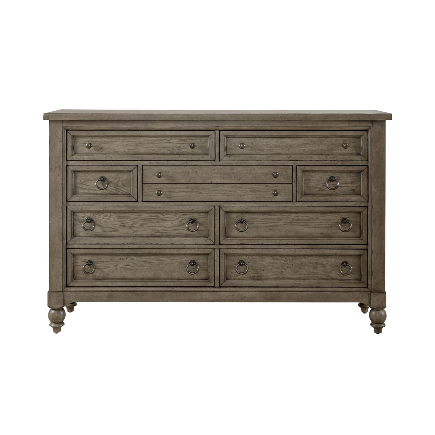 Americana Farmhouse 9 Drawer Dresser in Dusty Taupe and Black - Luxury Home Furniture (MI)