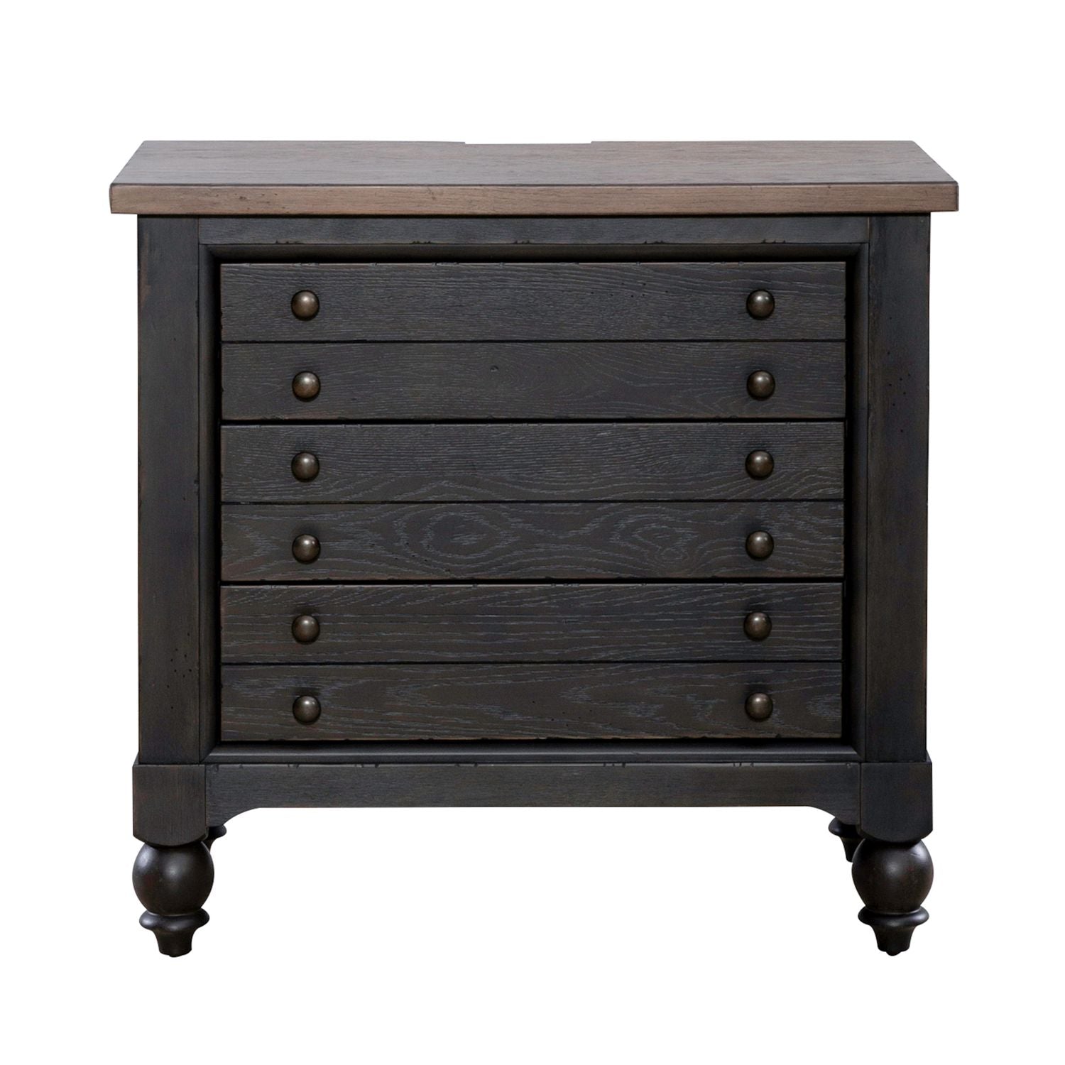 Americana Farmhouse 6 Drawer Bedside Chest in Black - Luxury Home Furniture (MI)