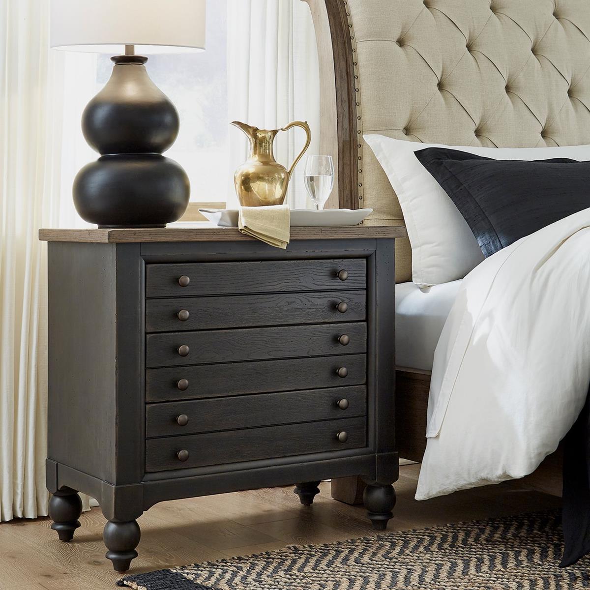 Liberty Furniture Americana Farmhouse 6 Drawer Bedside Chest in Black - Luxury Home Furniture (MI)