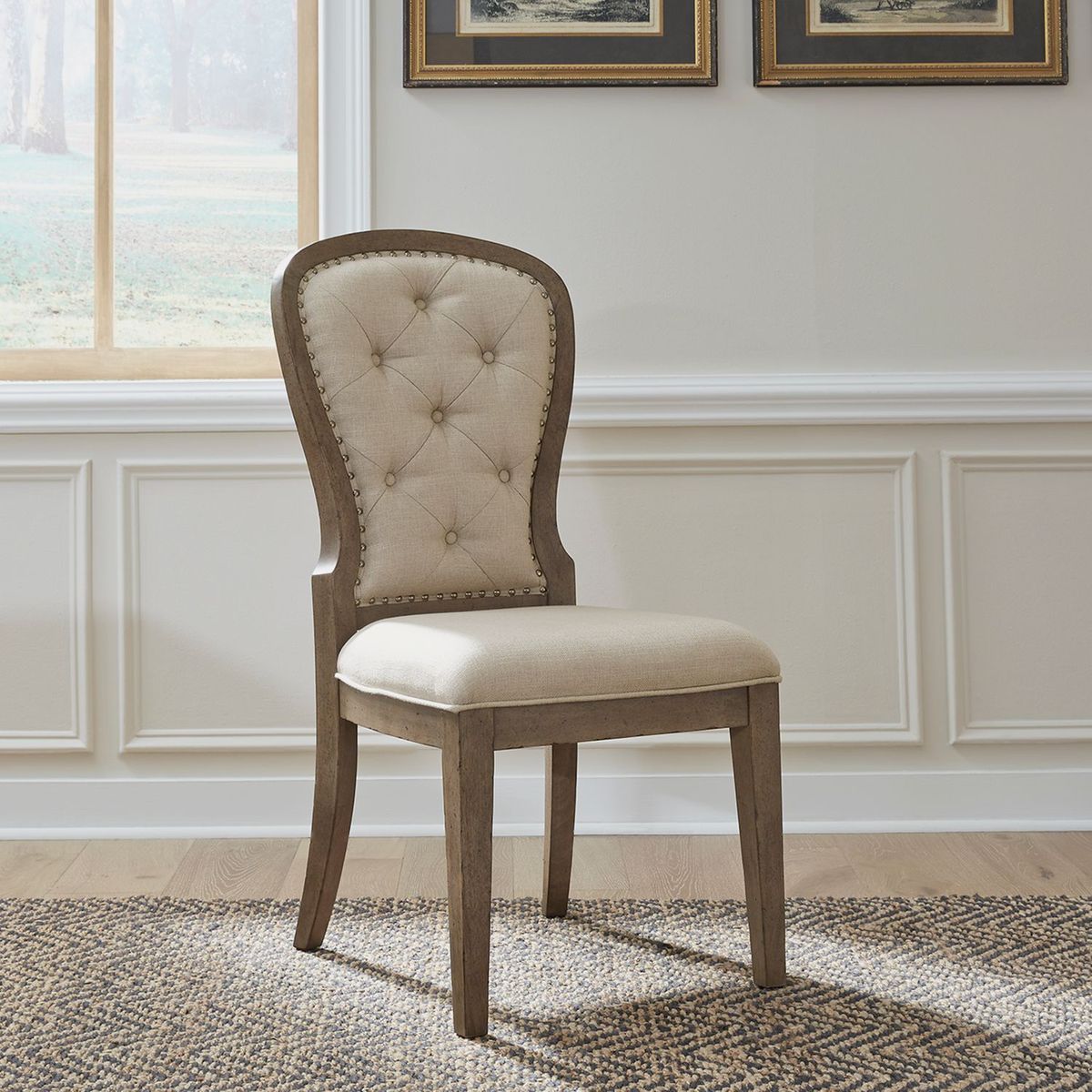 Liberty Furniture Americana Farmhouse Uph Tufted Back Side Chair (Set of 2) in Dusty Taupe & Black - Luxury Home Furniture (MI)
