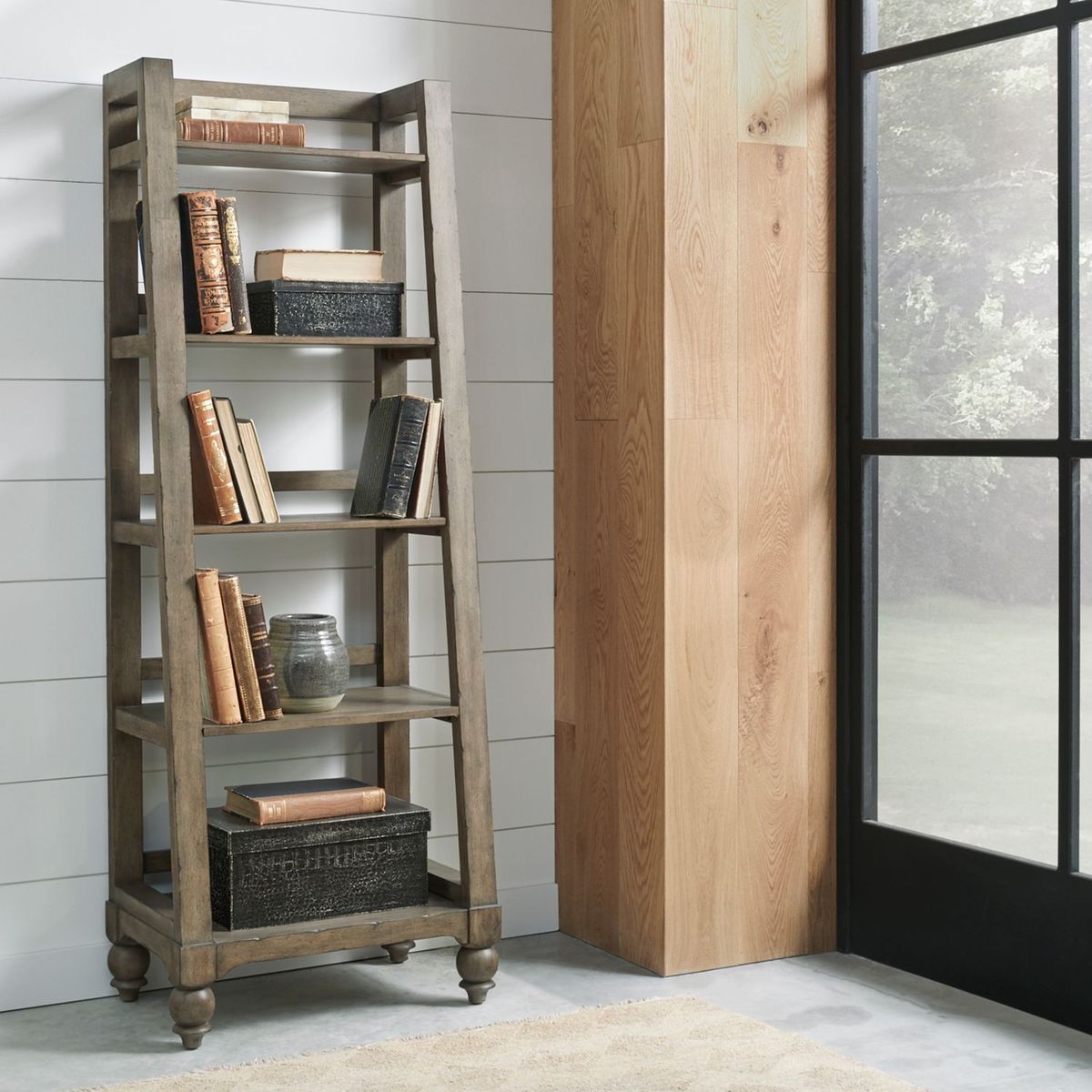 Liberty Furniture Americana Farmhouse Leaning Pier Bookcase in Dusty Taupe - Luxury Home Furniture (MI)
