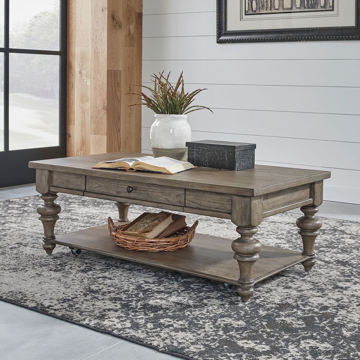Liberty Furniture Americana Farmhouse Rectangular Cocktail Table in Dusty Taupe - Luxury Home Furniture (MI)