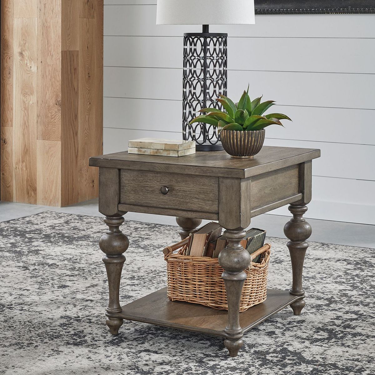 Liberty Furniture Americana Farmhouse End Table in Dusty Taupe - Luxury Home Furniture (MI)