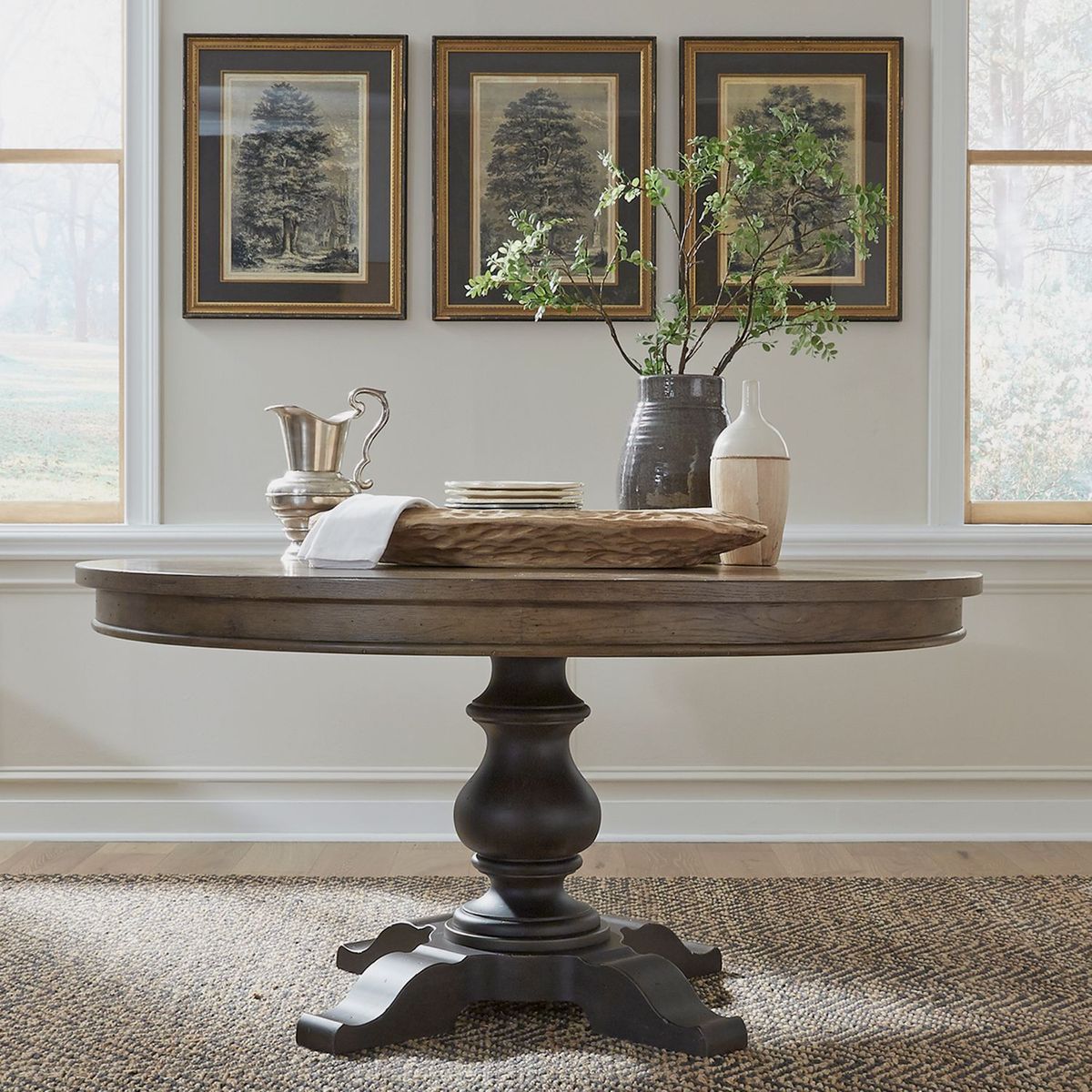 Liberty Furniture Americana Farmhouse Single Pedestal Table in Dusty Taupe & Black - Luxury Home Furniture (MI)