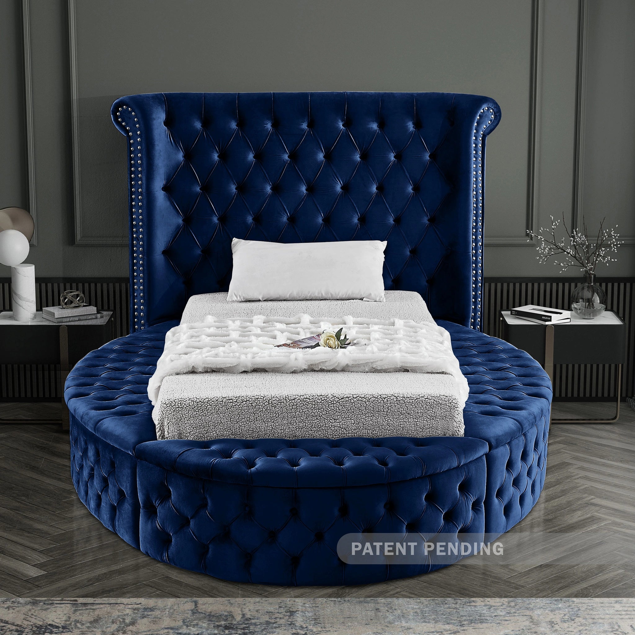 Luxus Navy Velvet Twin Bed (3 Boxes)